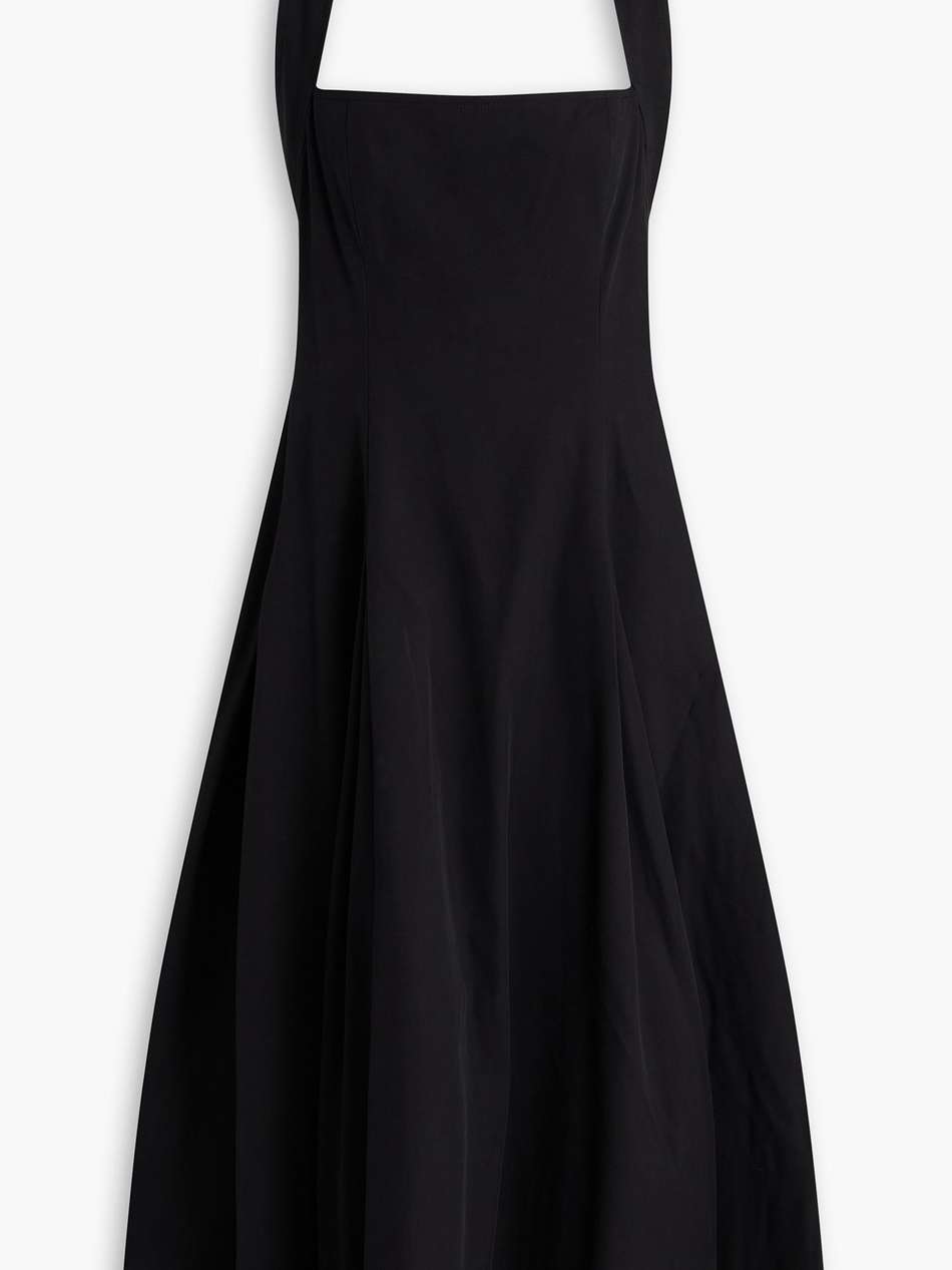 pleated cotton-blend twill halterneck midi dress