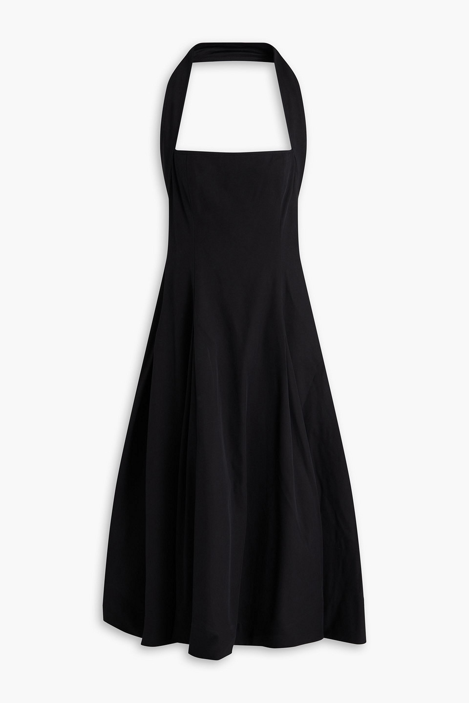 Khaite Pleated Cotton-blend Twill Halterneck Midi Dress In Black