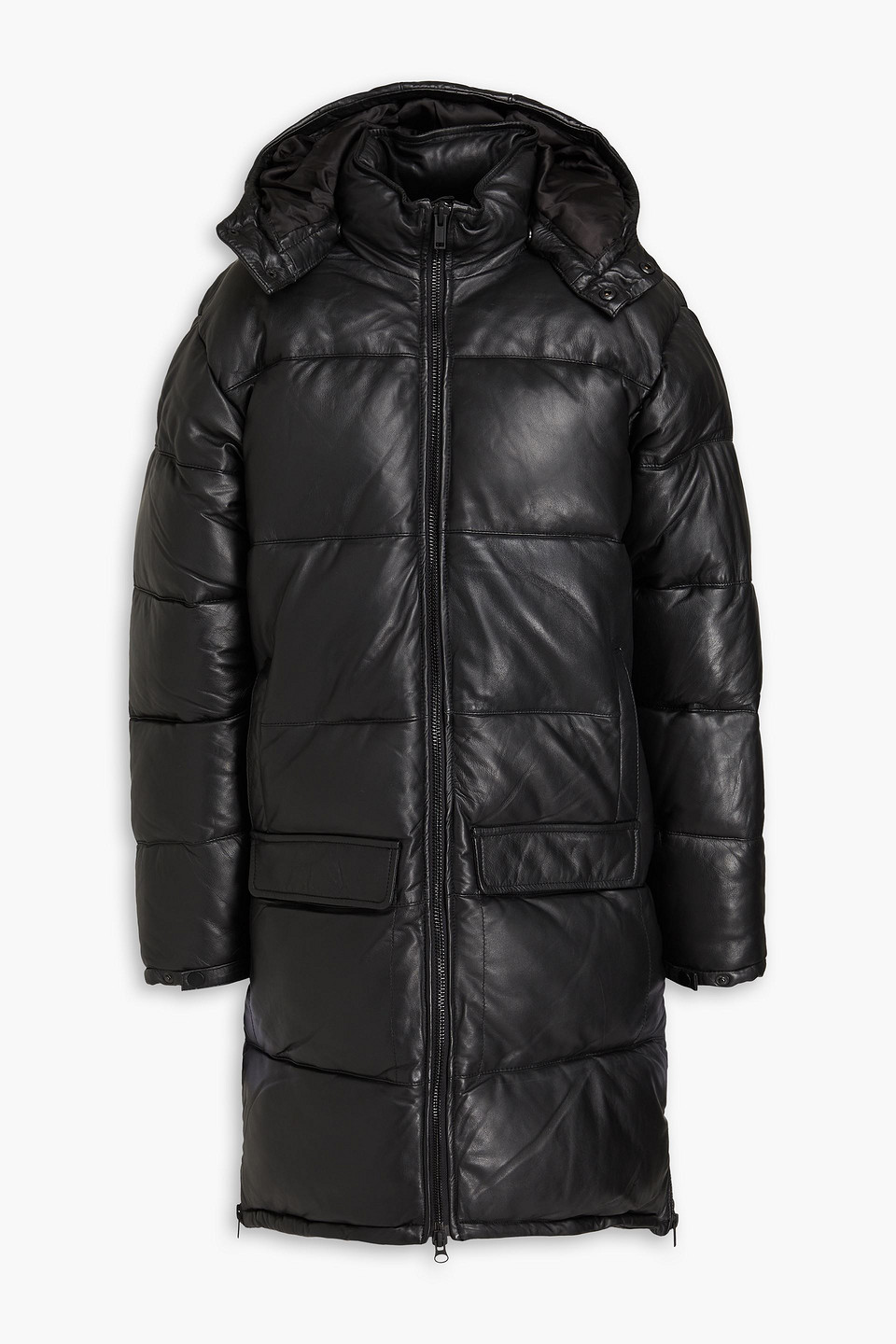 Deadwood Yotei Quilted Leather Hooded Coat In Black