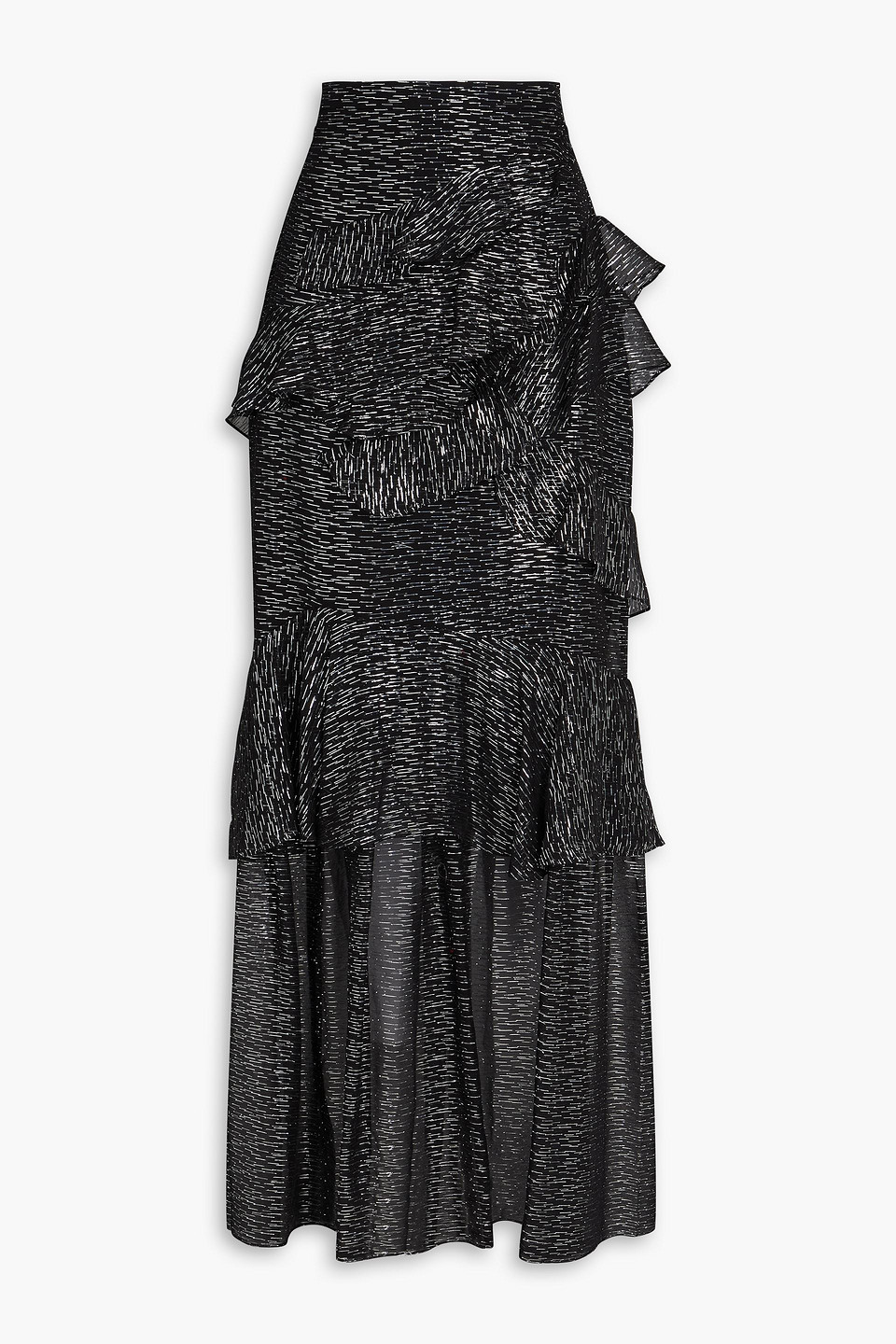 Saloni Ruffled Metallic Fil Coupé Silk-blend Maxi Skirt In Black