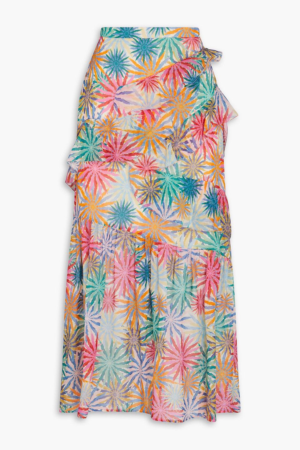 Saloni Marissa Tiered Printed Silk-chiffon Midi Skirt In Pink