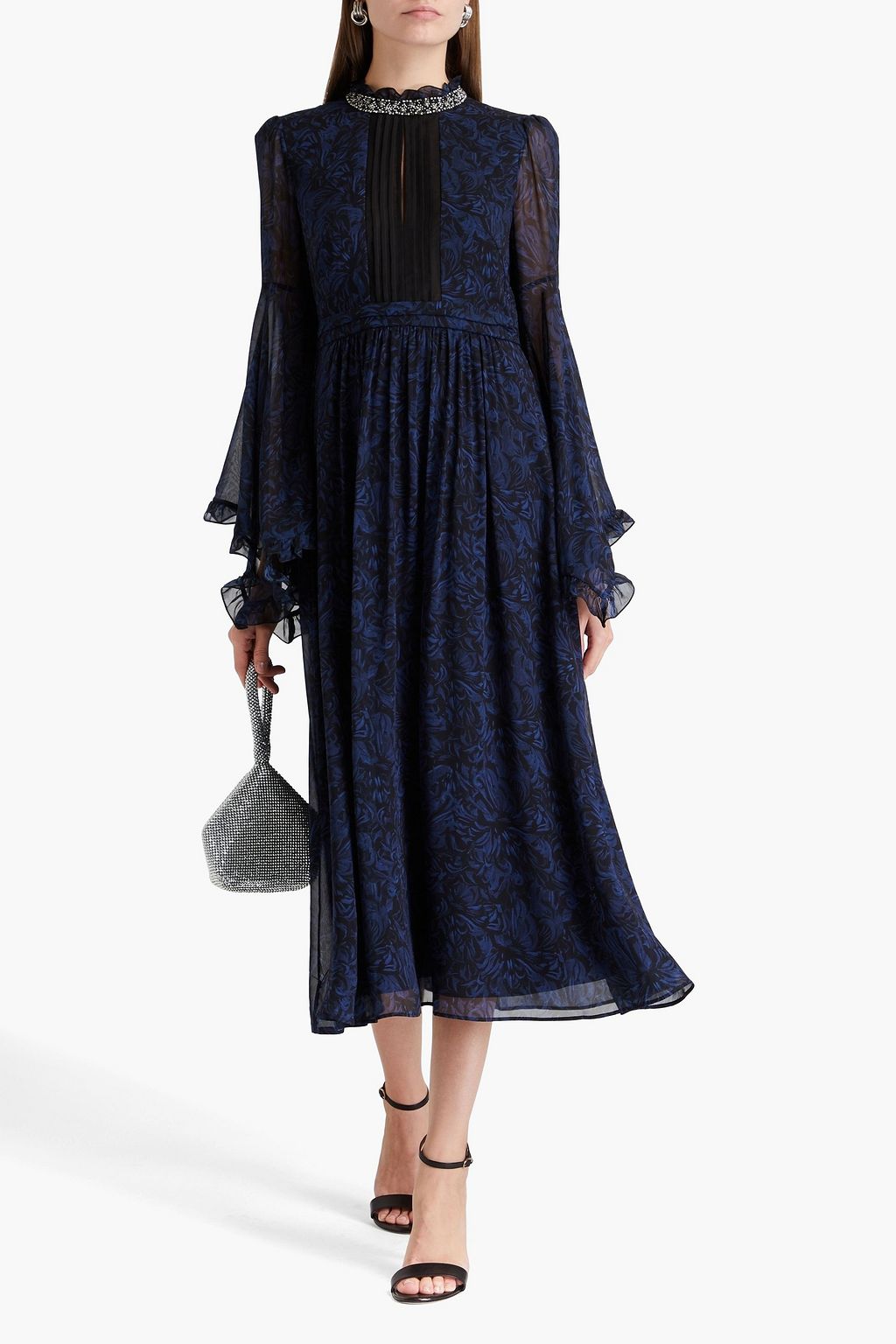 SALONI Hope embellished printed silk-georgette maxi dress
