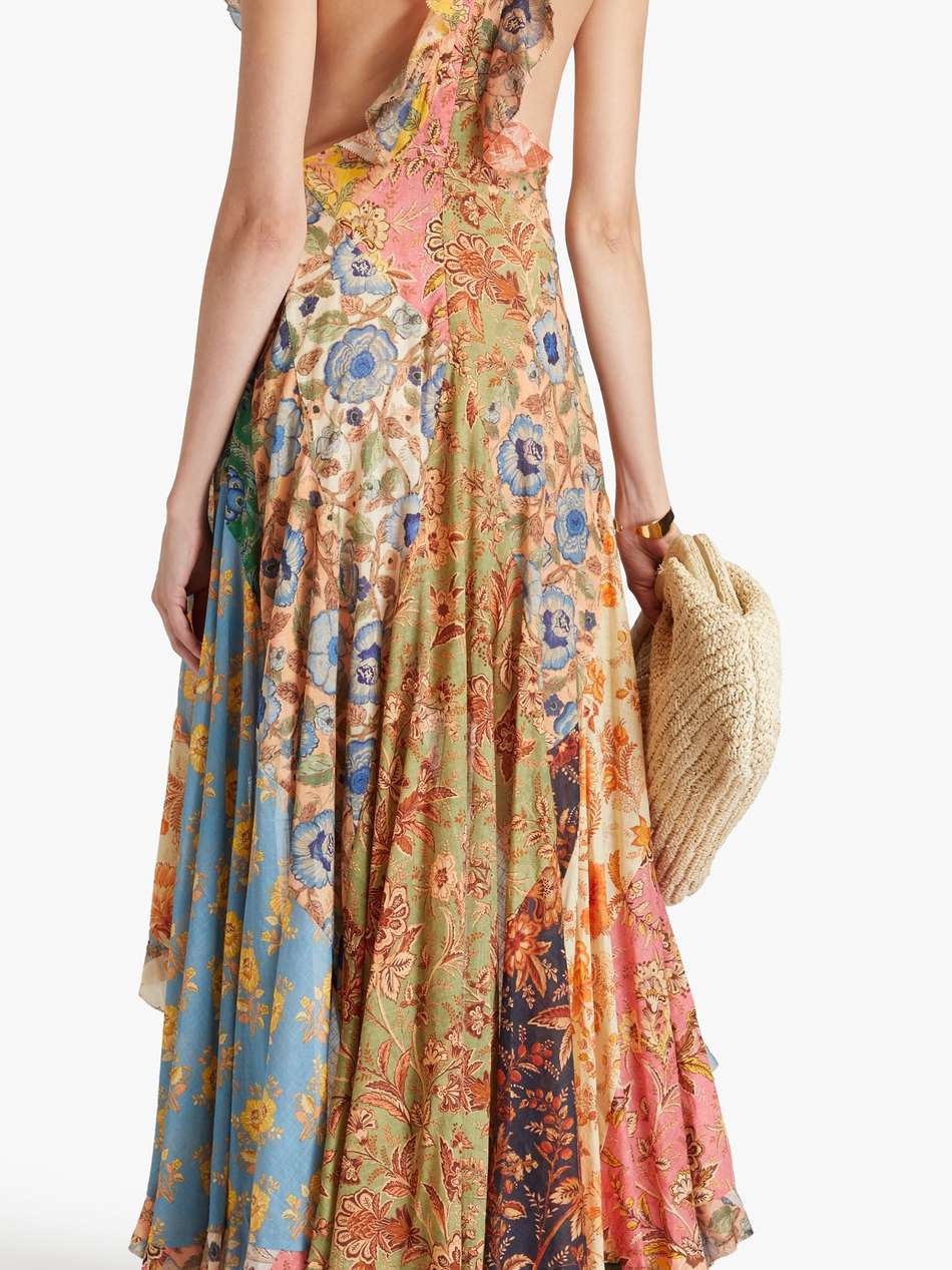 asymmetric floral-print cotton dress