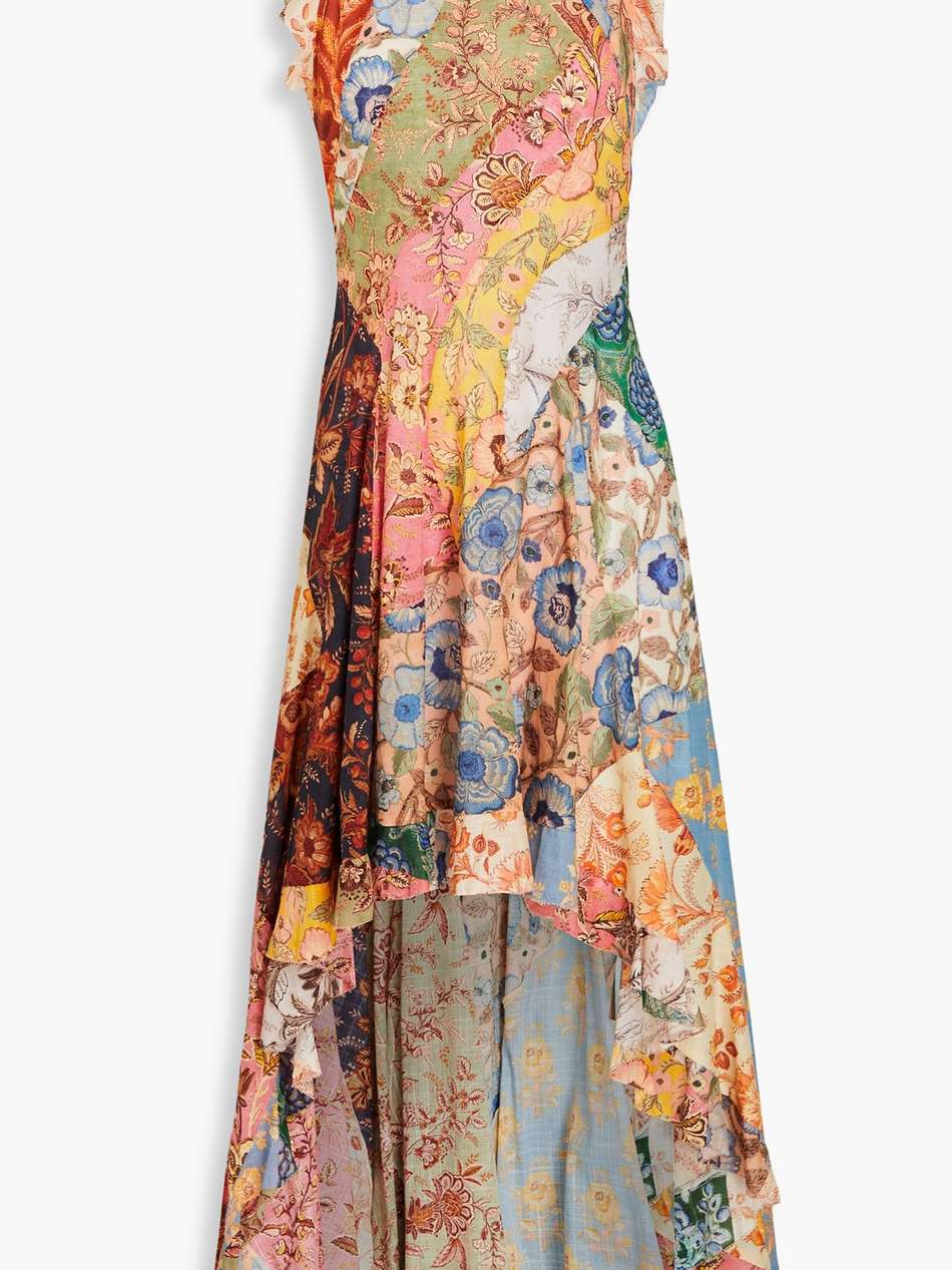 asymmetric floral-print cotton dress