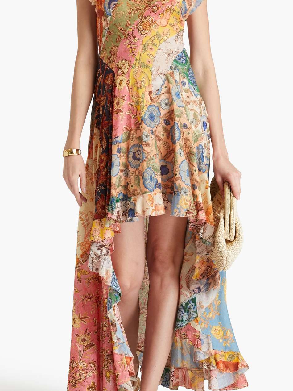 asymmetric floral-print cotton dress