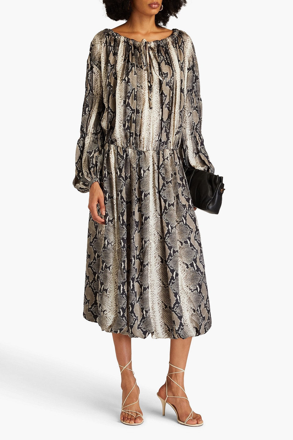 Khaite Cole Off-the-shoulder Snake-effect Georgette Maxi Dress In Animal Print