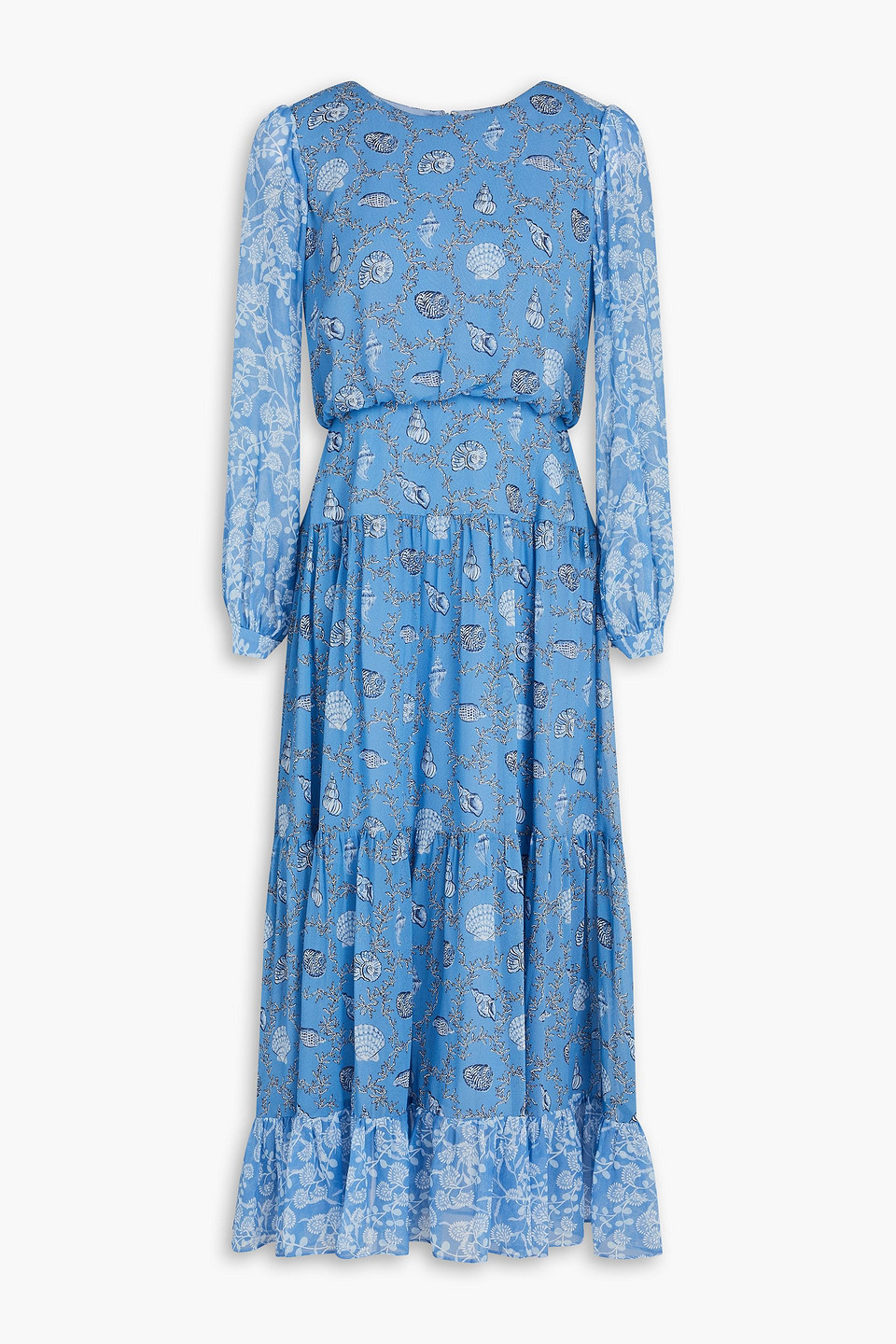Saloni Isabel Printed Silk-georgette Midi Dress In Light Blue