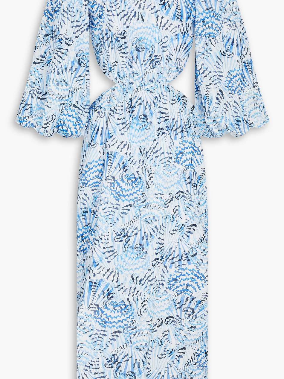 neela cutout printed linen midi dress