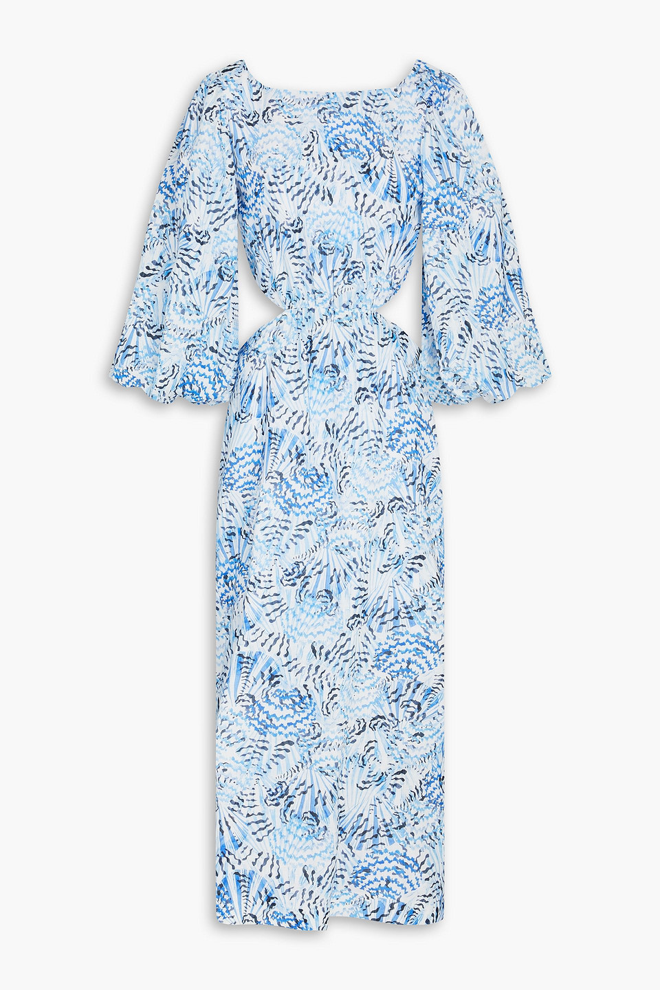 Saloni Bedrucktes Midikleid Aus Leinen Mit Cut-outs In Bleu