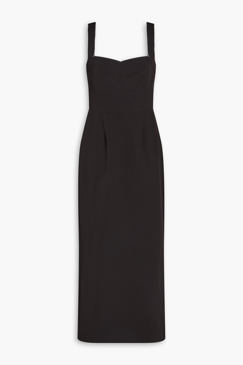 Saloni Crystal-embellished Crepe Midi Dress In Black