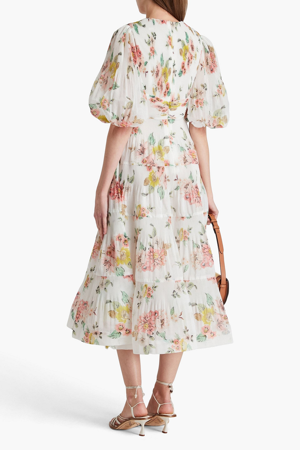 Zimmermann Floral Print Tiered Midi Dress In White