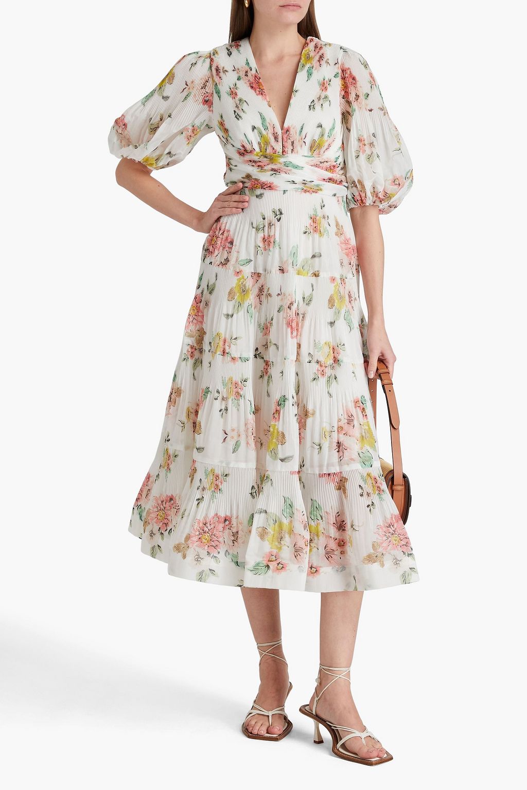 Zimmermann Women s Pleated Dress with Floral Motif White Casual Dresses