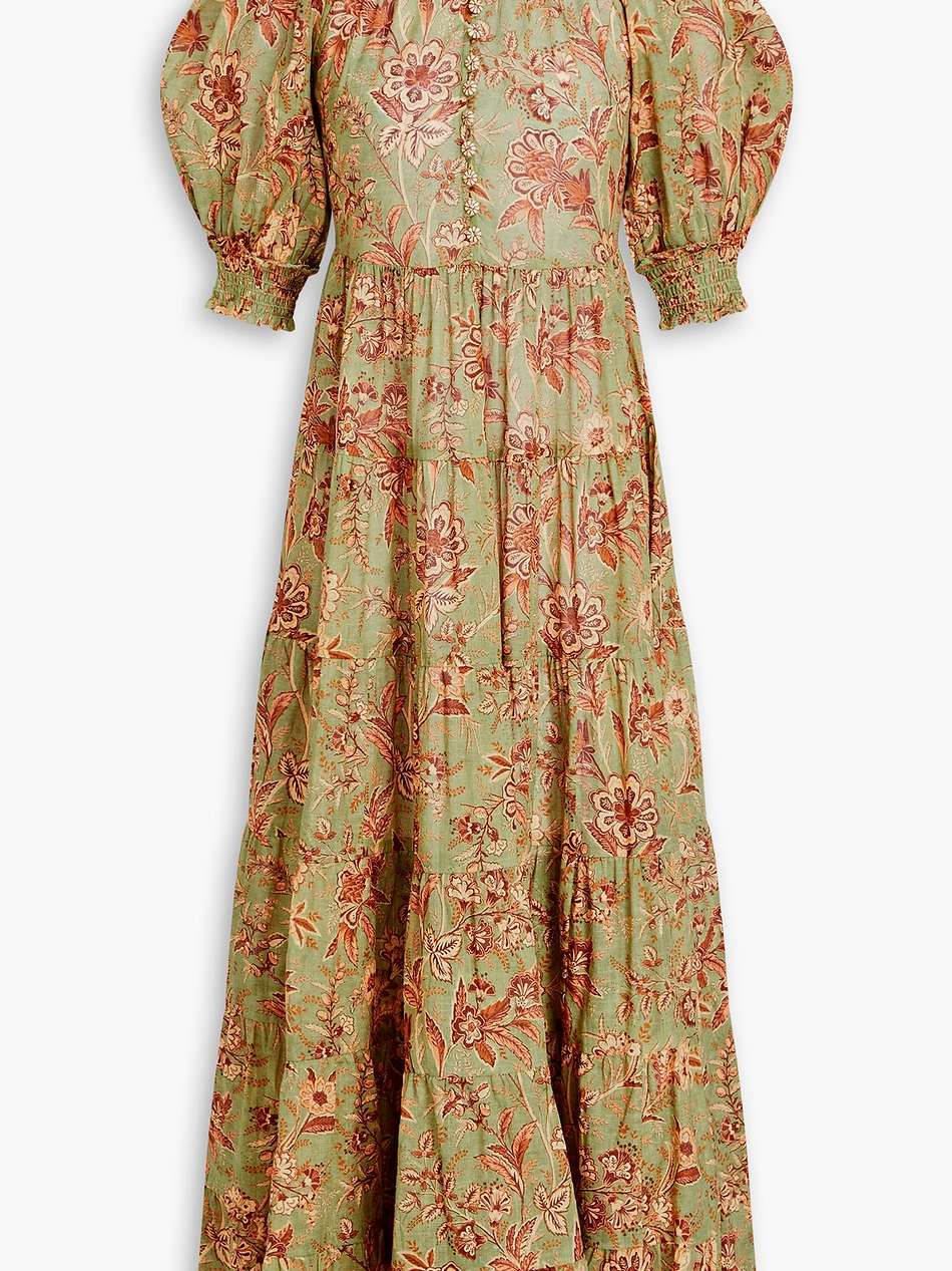 tiered floral-print cotton maxi dress