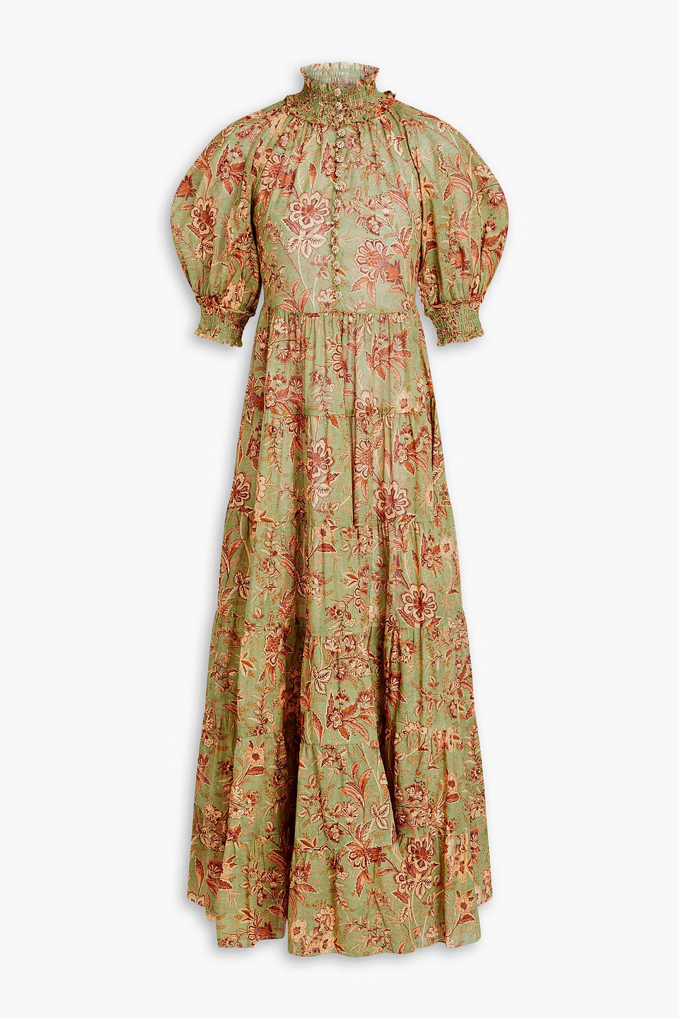 Zimmermann Junie Floral Cotton Maxi Dress In Sage,brown