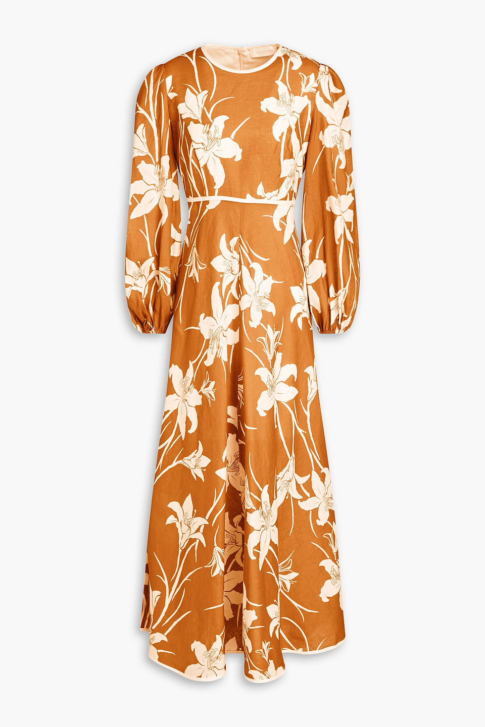 Zimmermann Floral-print Linen Maxi Dress In Yellow