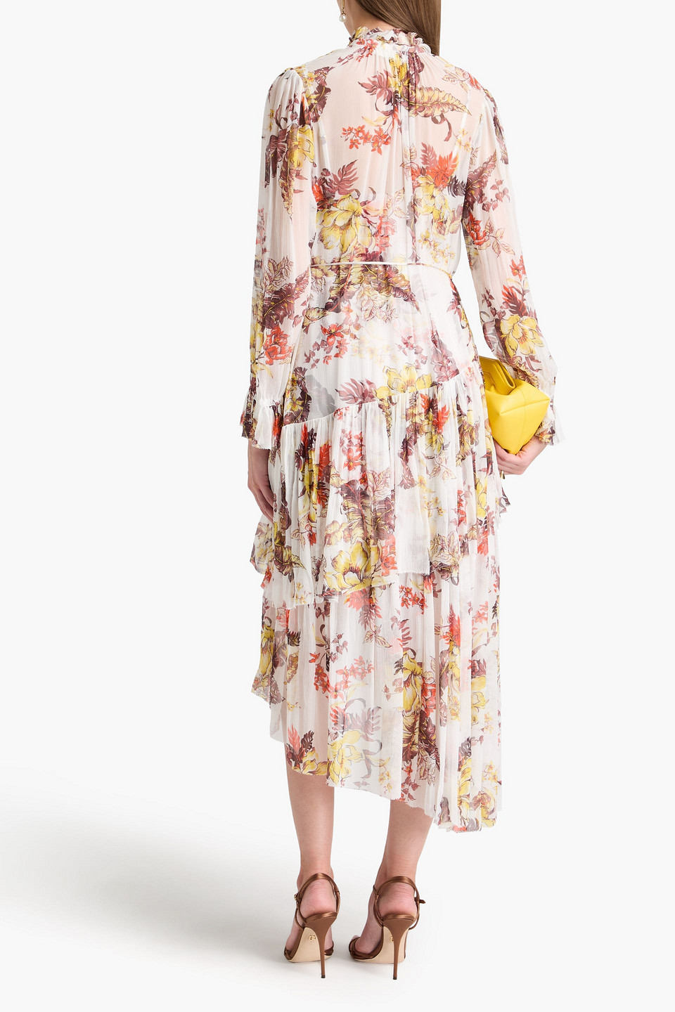 Shop Zimmermann Tiered Printed Crepon Midi Dress In Off-white