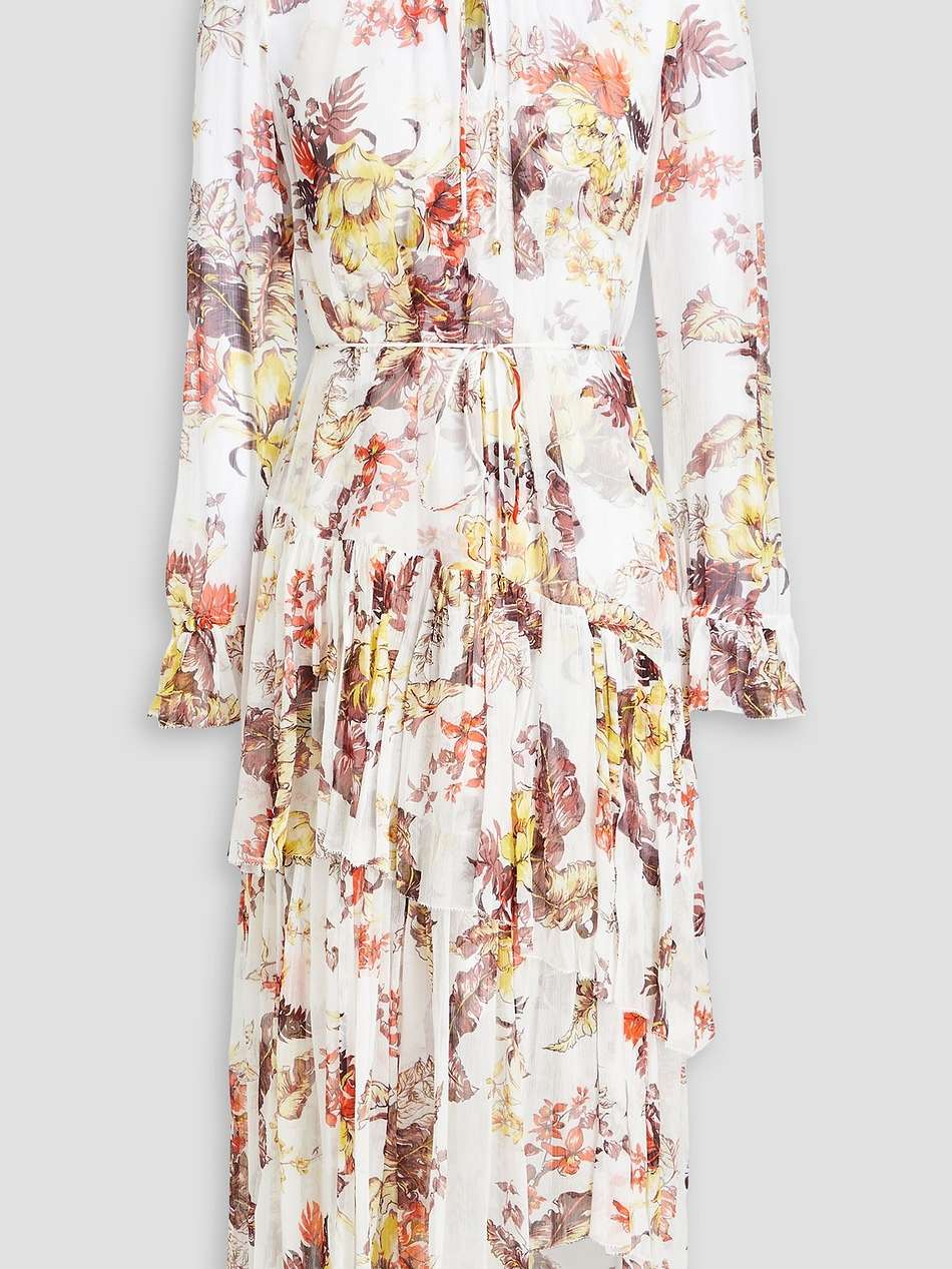 tiered printed crepon midi dress