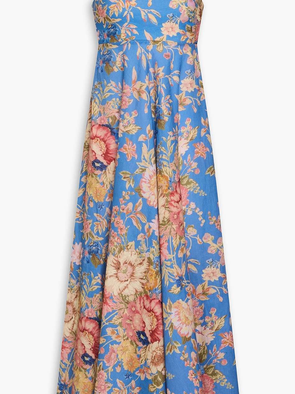 floral-print linen midi dress