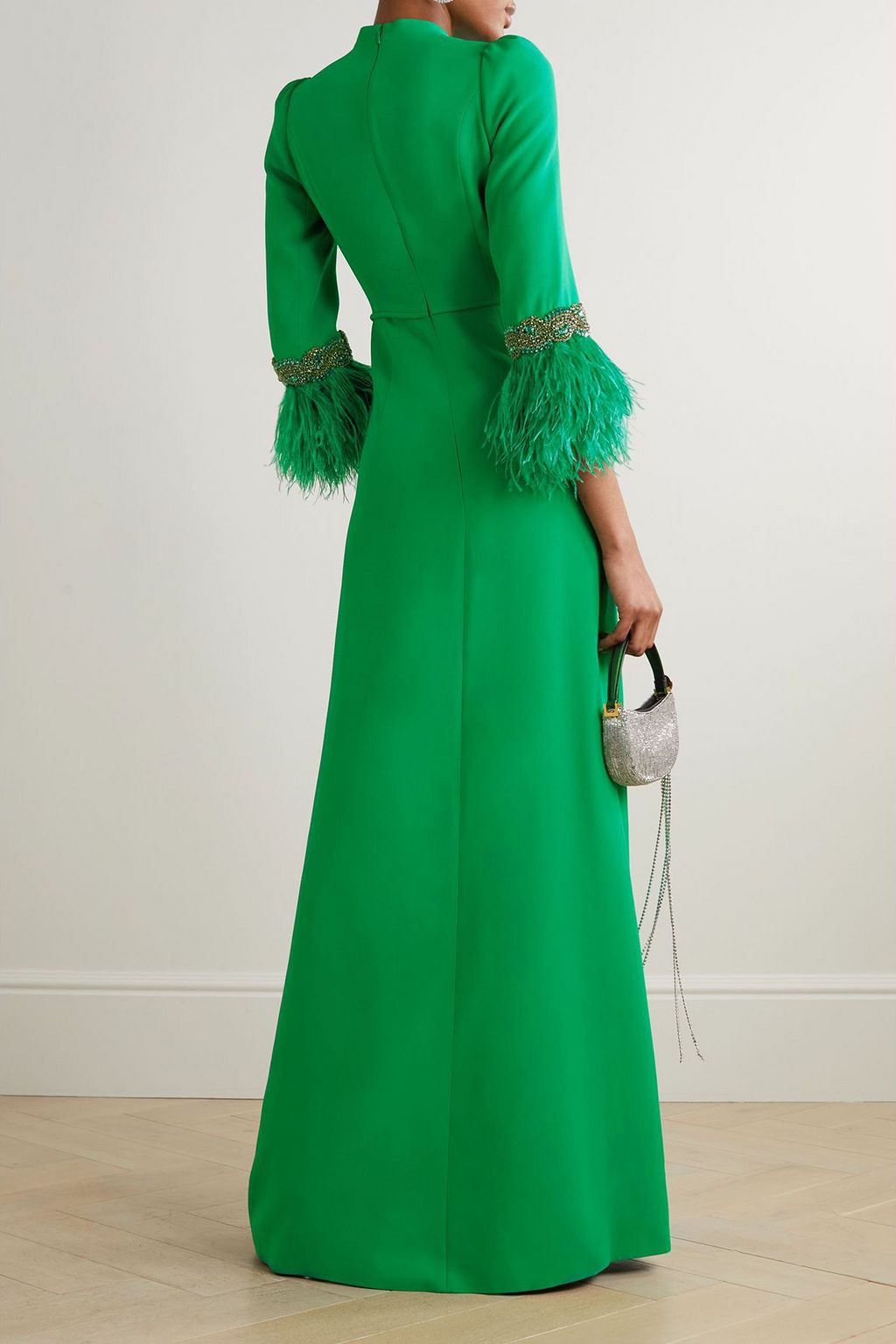 ANDREW GN Robe aus Cady mit Federn und Verzierungen