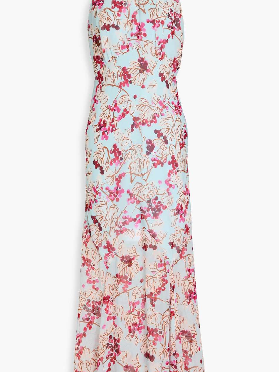 lila floral-print silk georgette midi dress