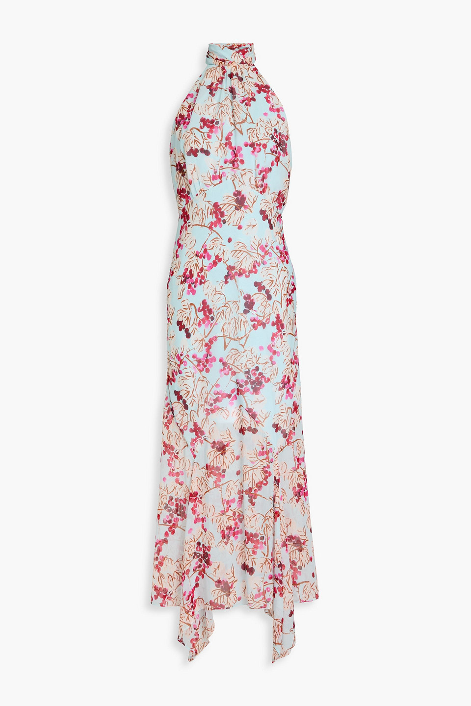 Saloni Lila Floral-print Silk Georgette Midi Dress In Sky Blue