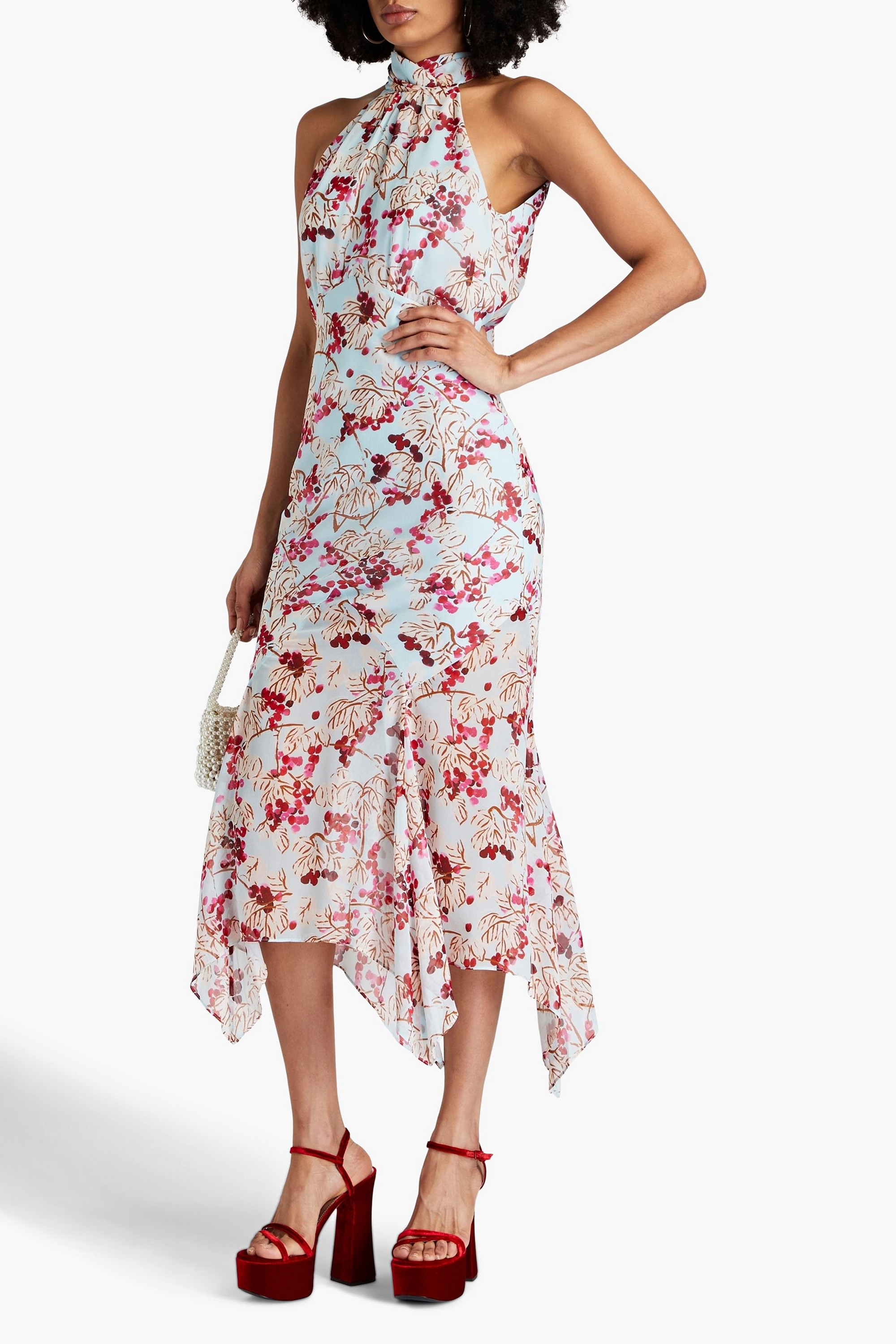 Saloni Lila floral-print silk georgette midi dress