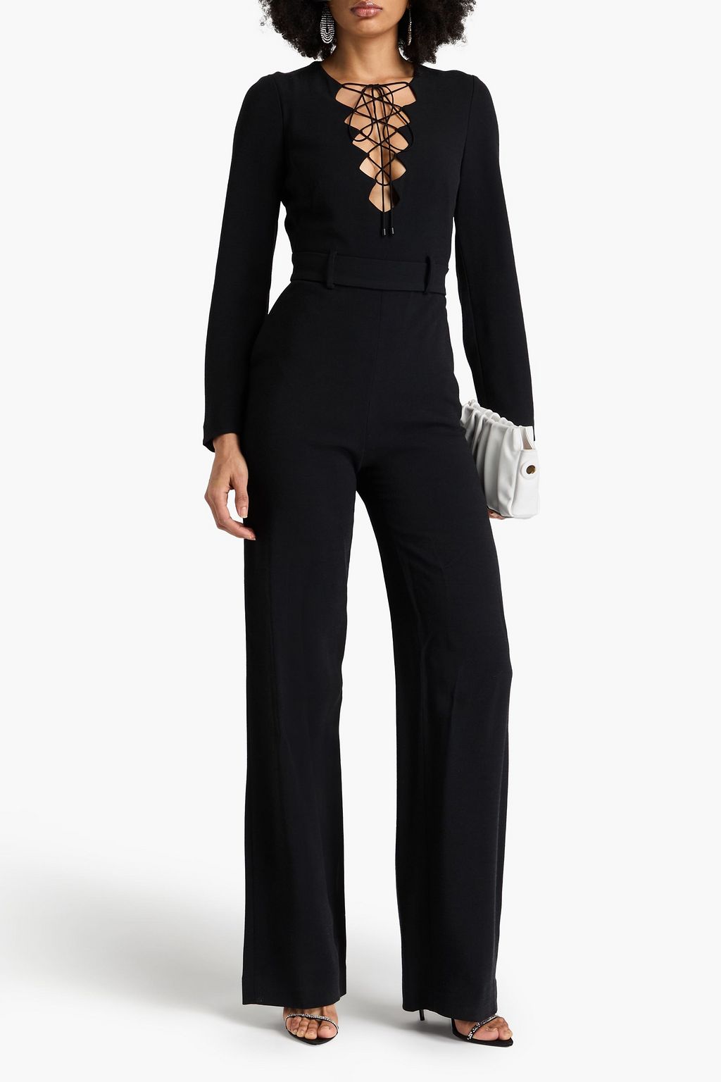 SALONI Lace-up crepe jumpsuit