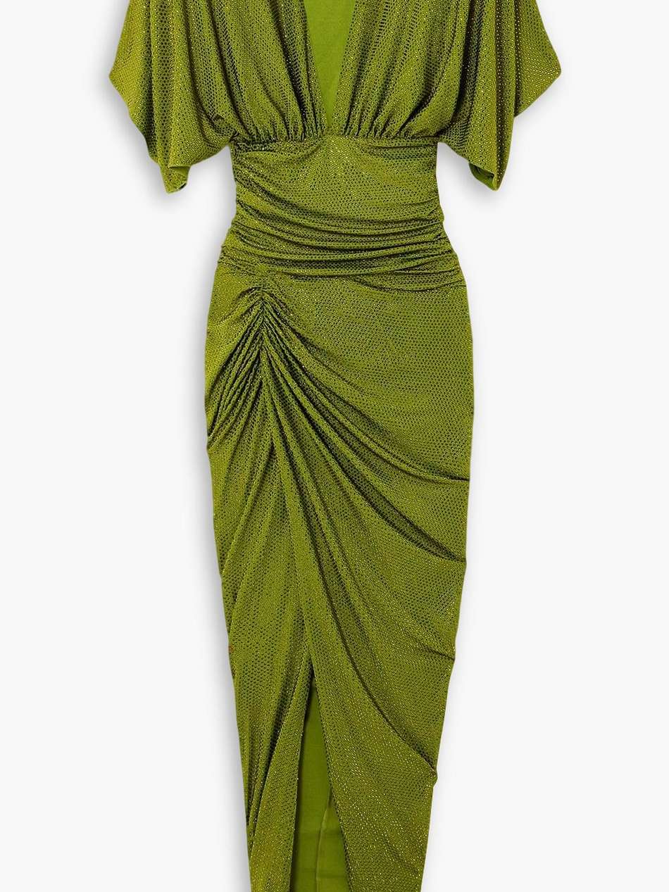ruched crystal-embellished stretch-jersey maxi dress
