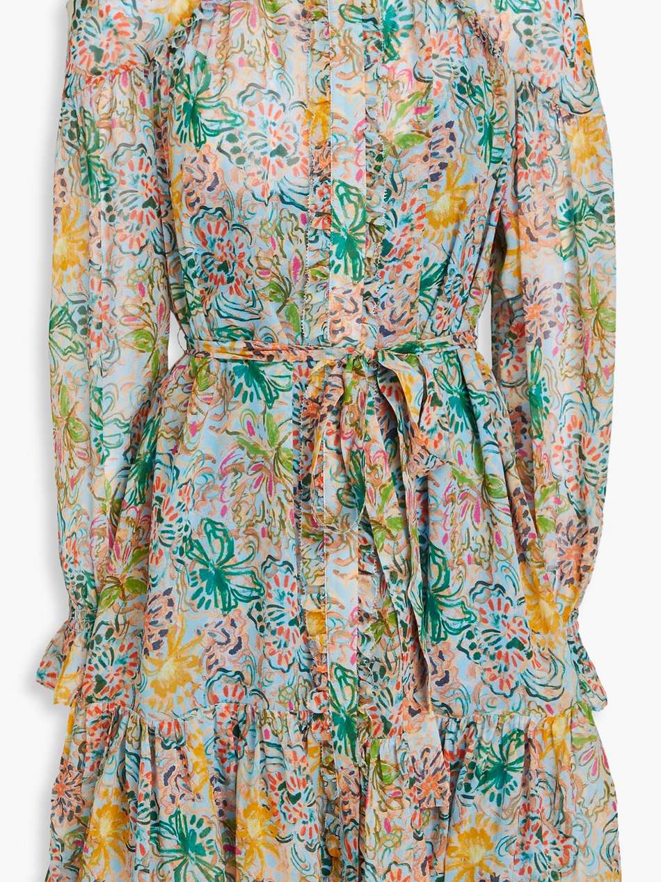 pixie ruffled floral-print silk-chiffon mini dress