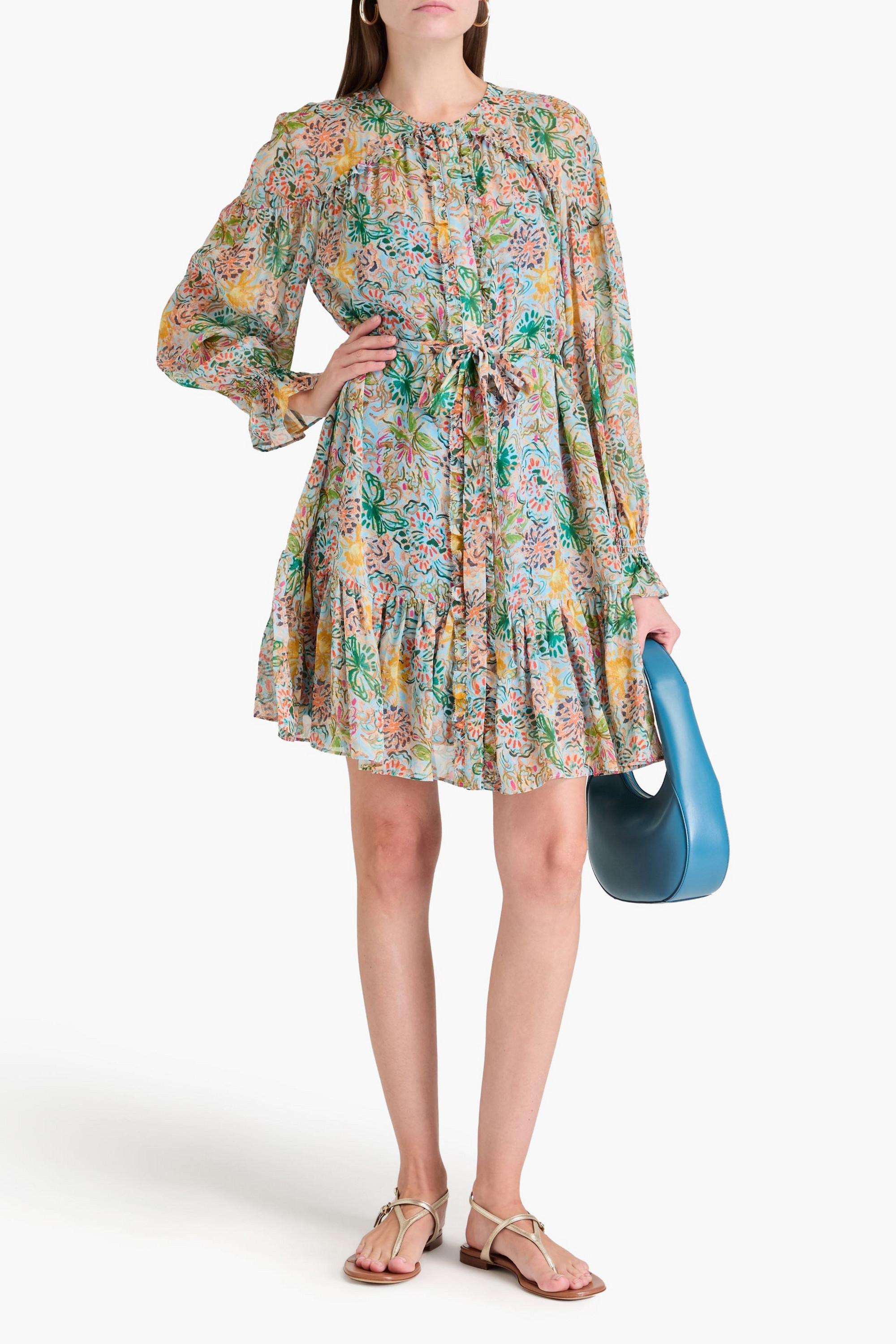 Saloni Pixie ruffled floral-print silk-chiffon mini dress