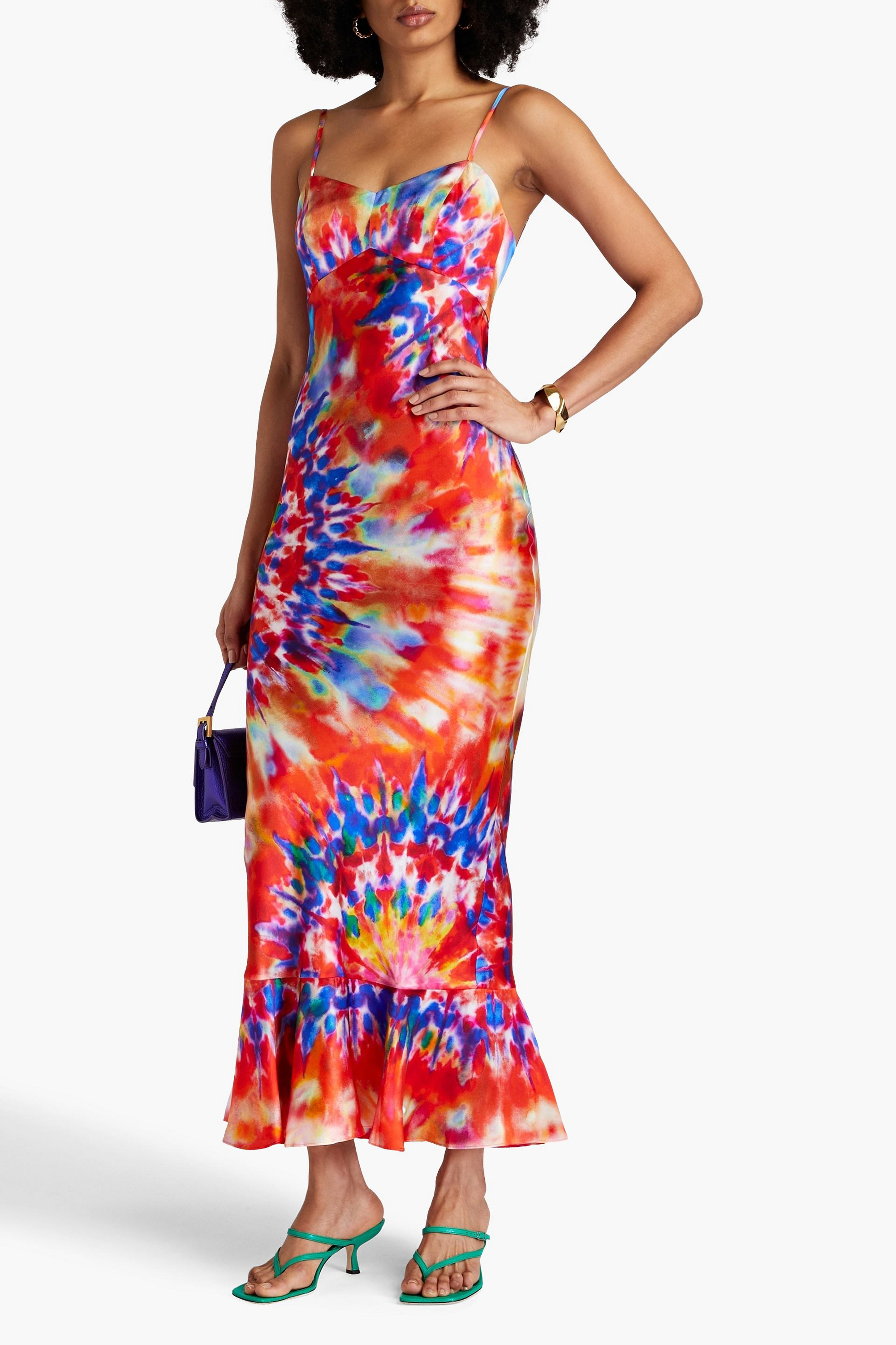 Saloni Mimi tie-dyed silk-satin midi dress