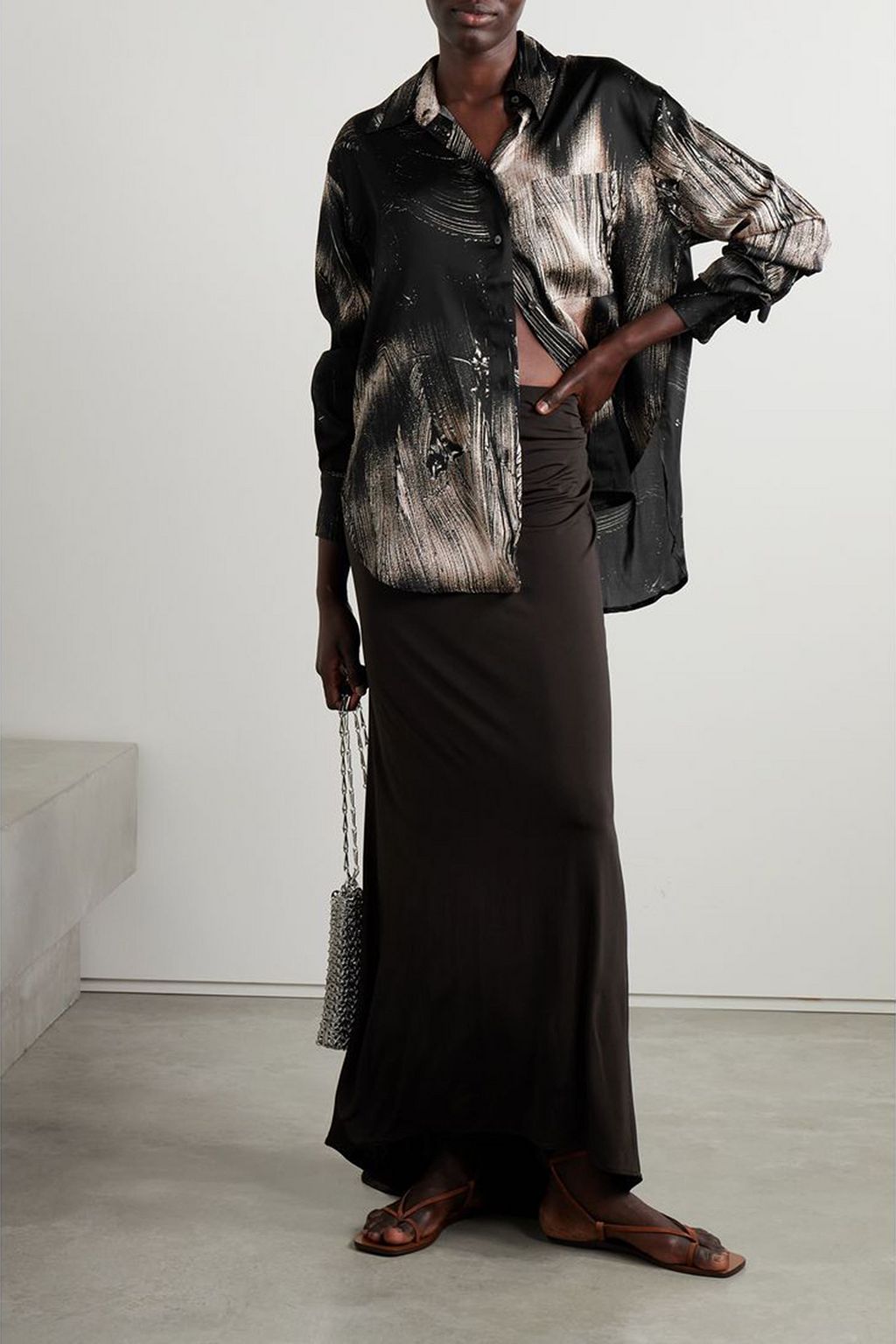 LOUISA BALLOU Oversized printed stretch-silk shirt