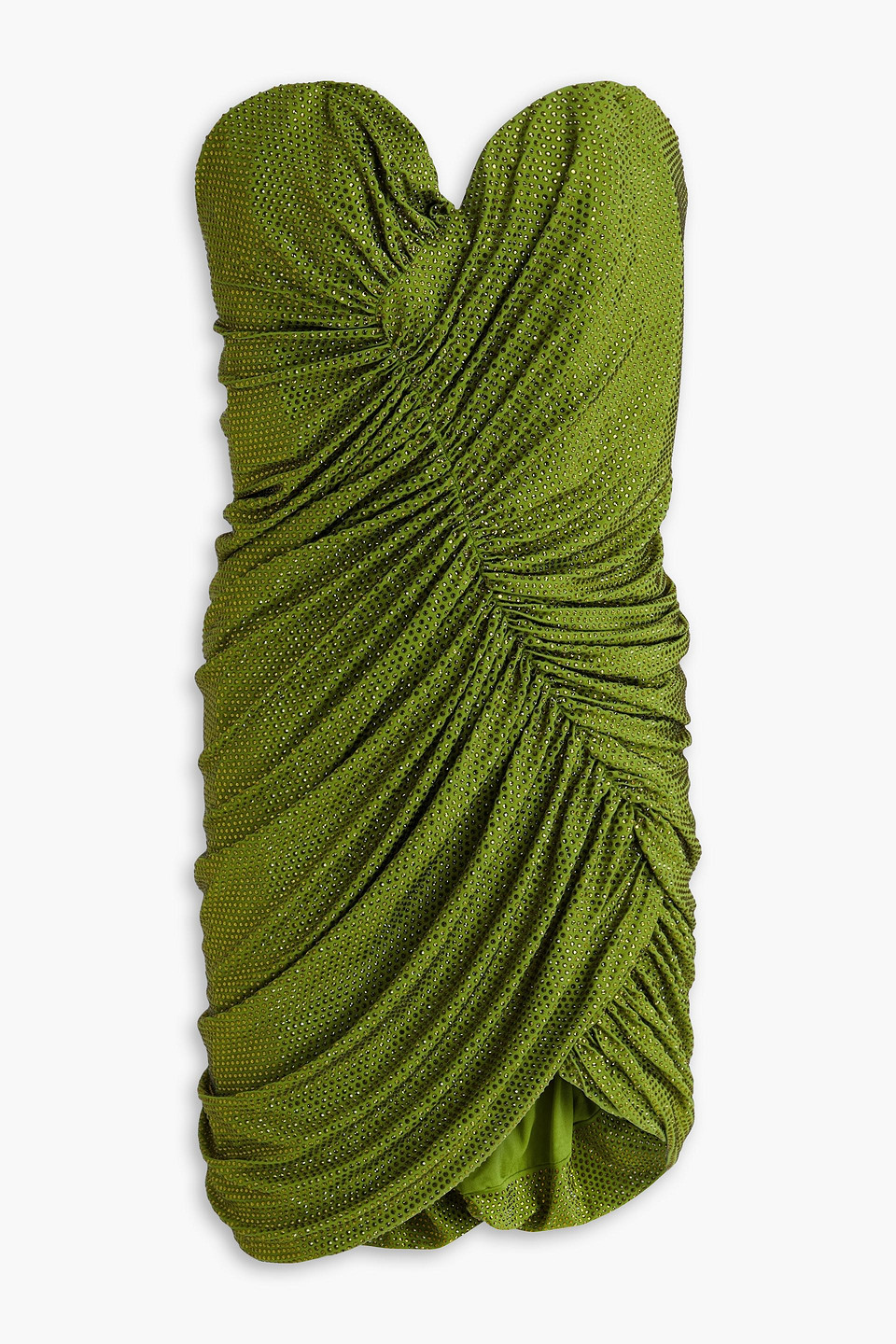 Alexandre Vauthier Strapless Ruched Embellished Stretch-jersey Mini Dress In Leaf Green