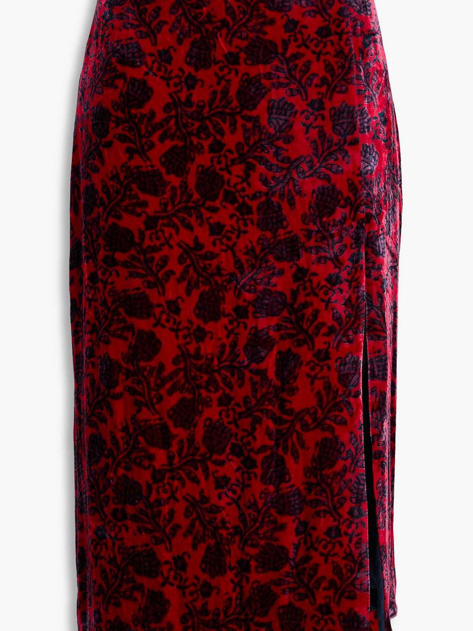 kirsten fringed printed velvet midi skirt