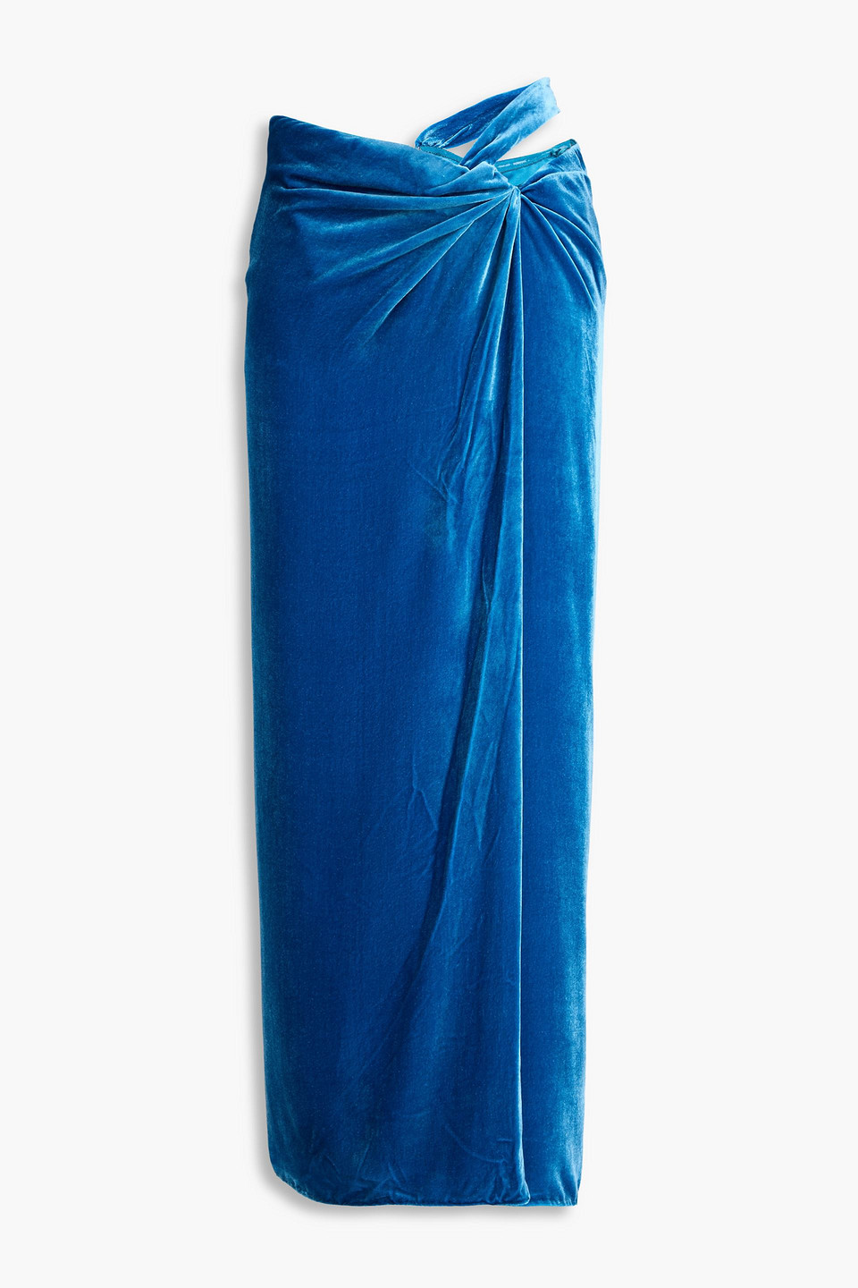 Saloni Wrap-effect Cutout Velvet Maxi Skirt In Blue