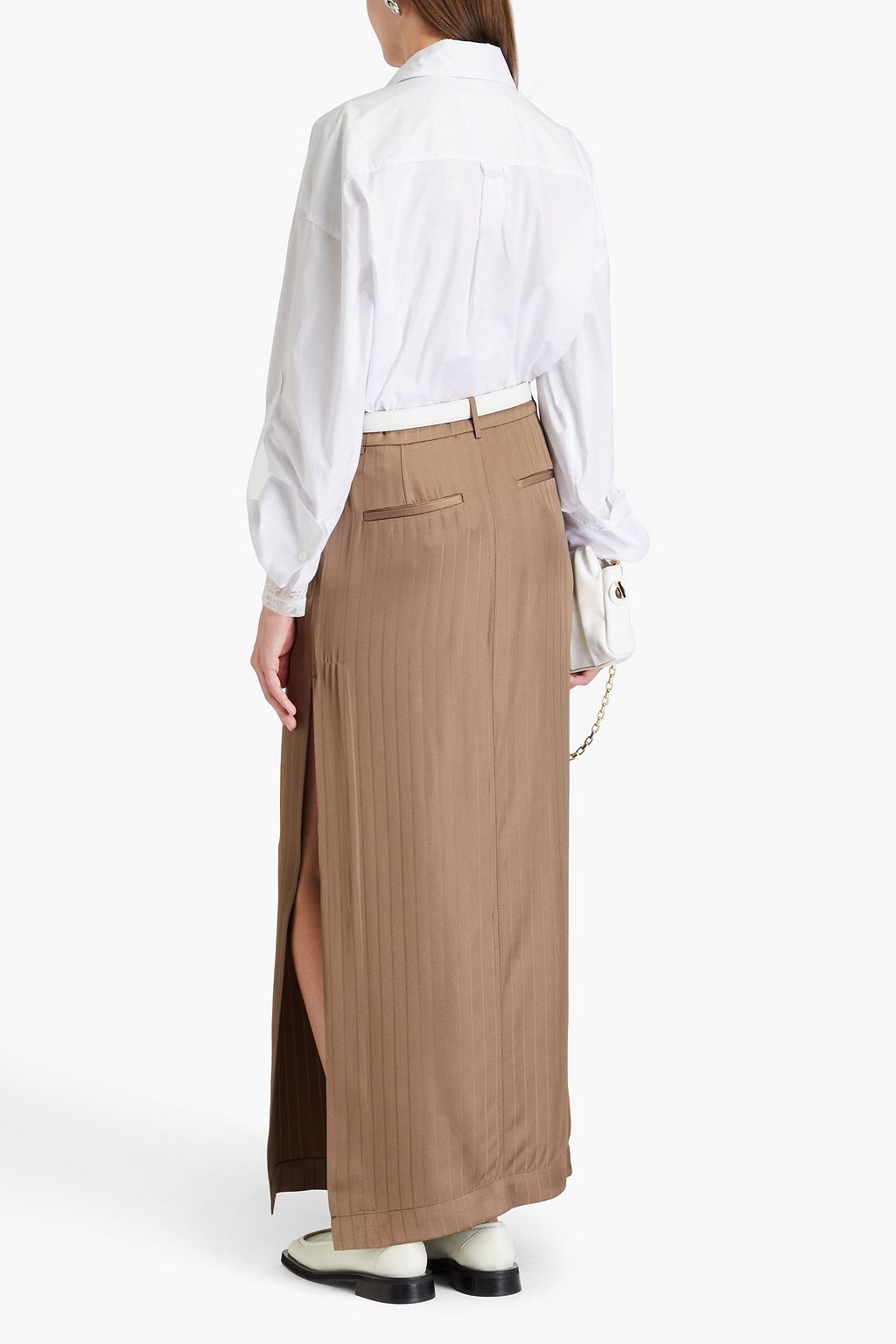 REMAIN BIRGER CHRISTENSEN تنورة طويلة مقلّمة من ساتان تويل