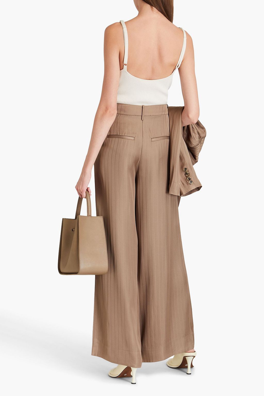 REMAIN BIRGER CHRISTENSEN بنطلون من ساتان تويل بأرجل واسعة وتصميم مقلّم