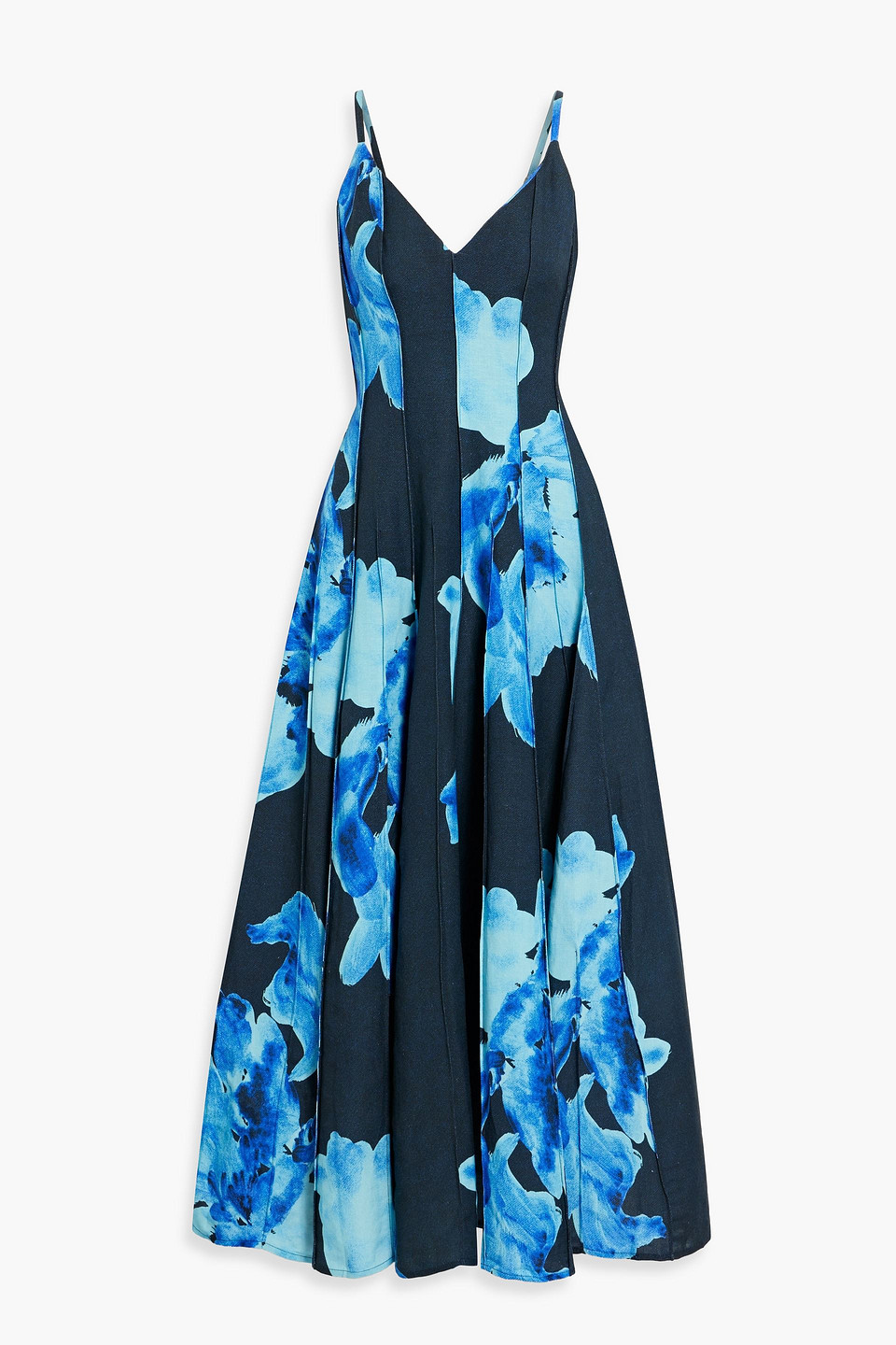 Nicholas Floral-print Linen-blend Maxi Dress In Navy