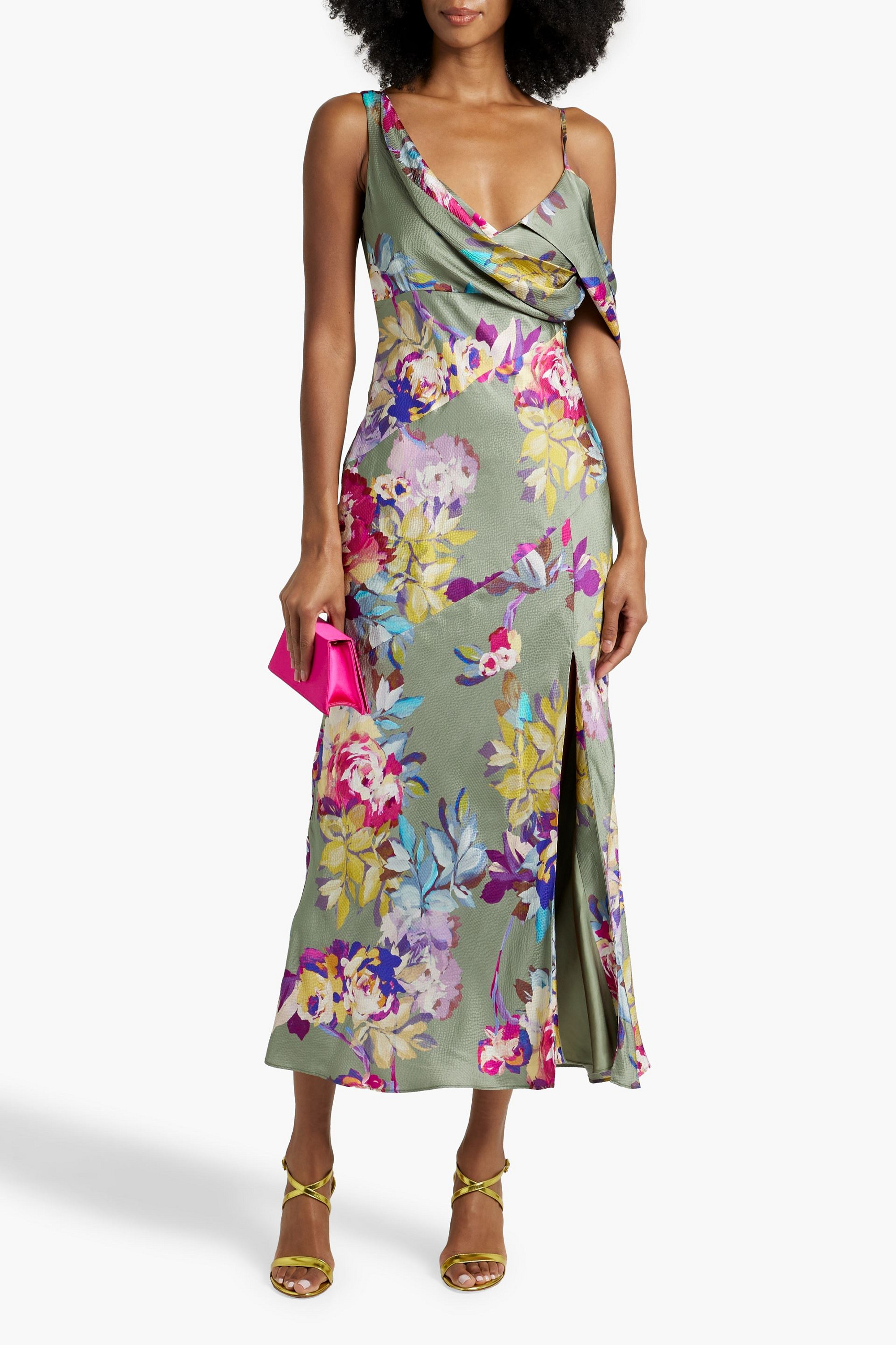 NICHOLAS Draped floral-print satin-crepe midi dress