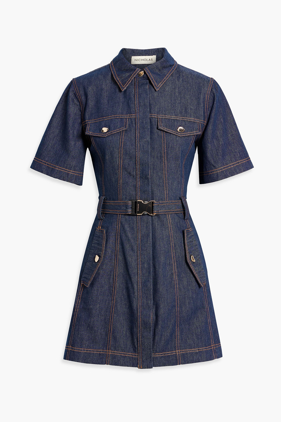 NICHOLAS BELTED DENIM MINI SHIRT DRESS