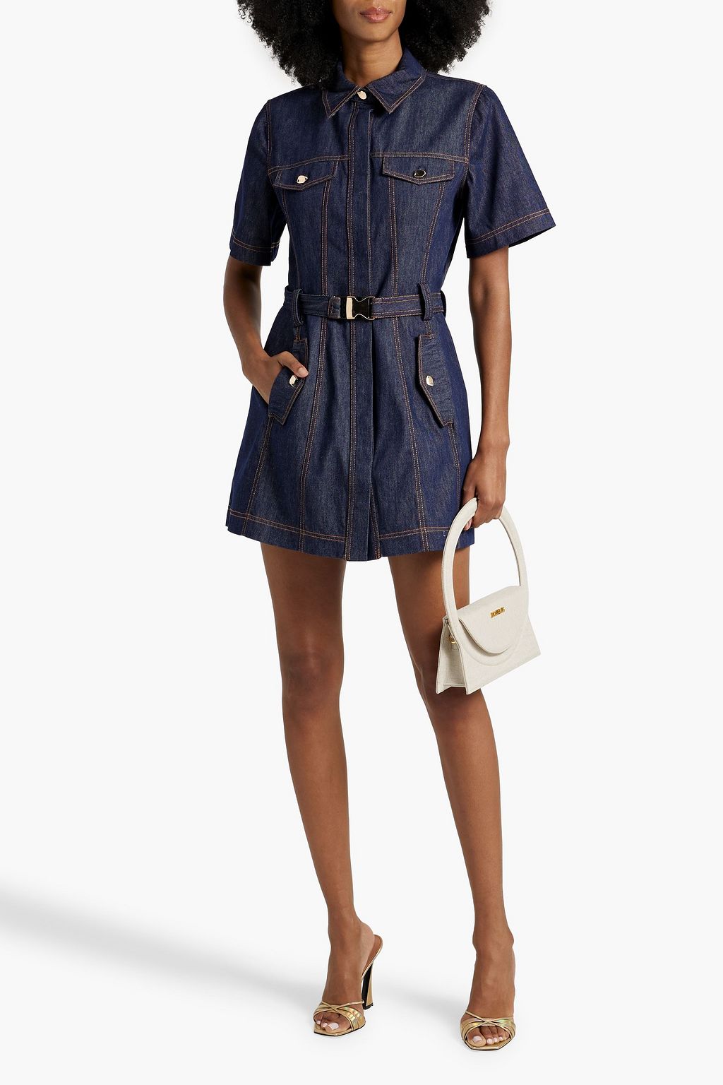 NICHOLAS Belted denim mini shirt dress