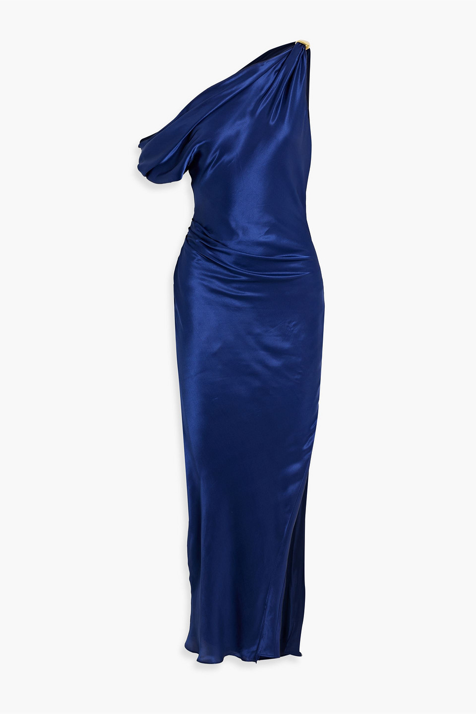 Nicholas Halle One-shoulder Embellished Satin Maxi Dress In Indigo