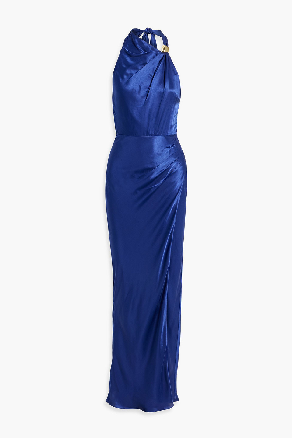 Nicholas Galilea Embellished Satin Halterneck Maxi Dress In Navy