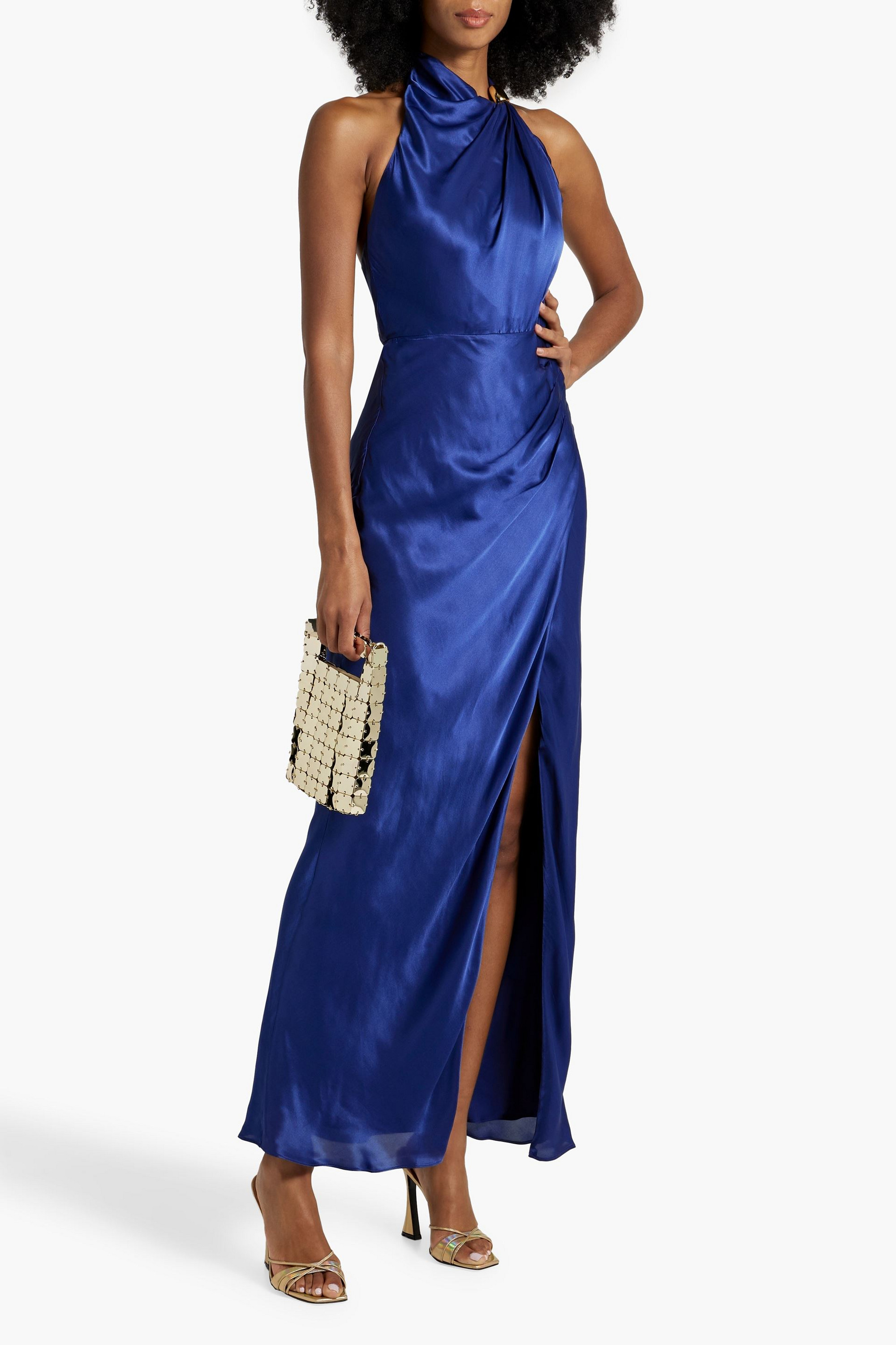NICHOLAS Draped satin halterneck maxi dress
