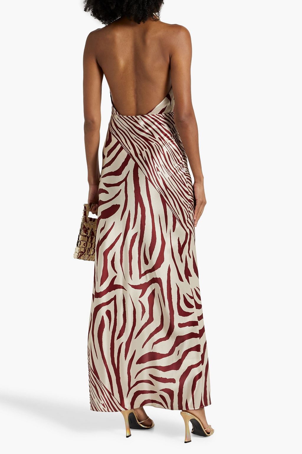 NICHOLAS Printed satin halterneck gown