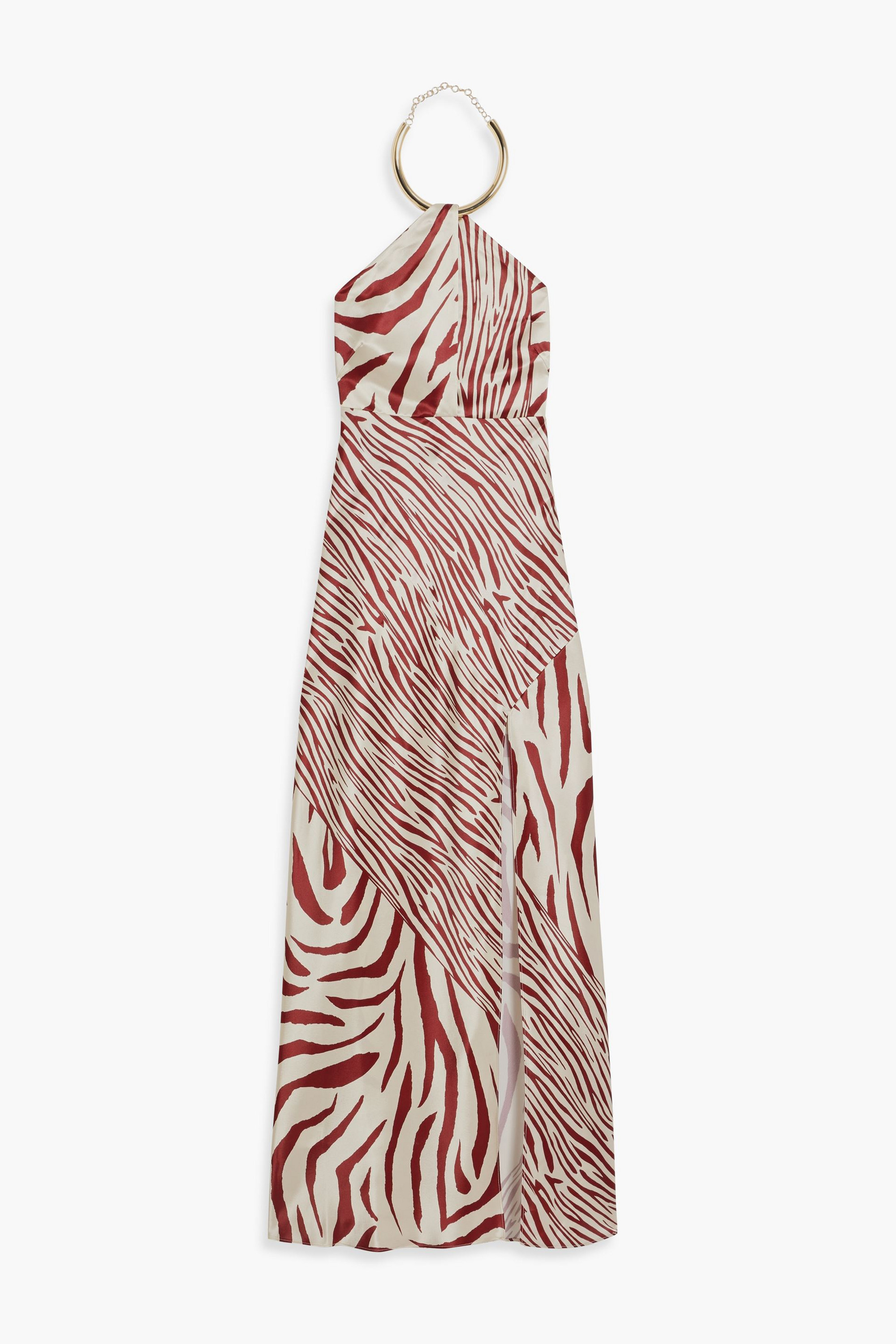 NICHOLAS Embellished tiger-print satin halterneck gown thumbnail