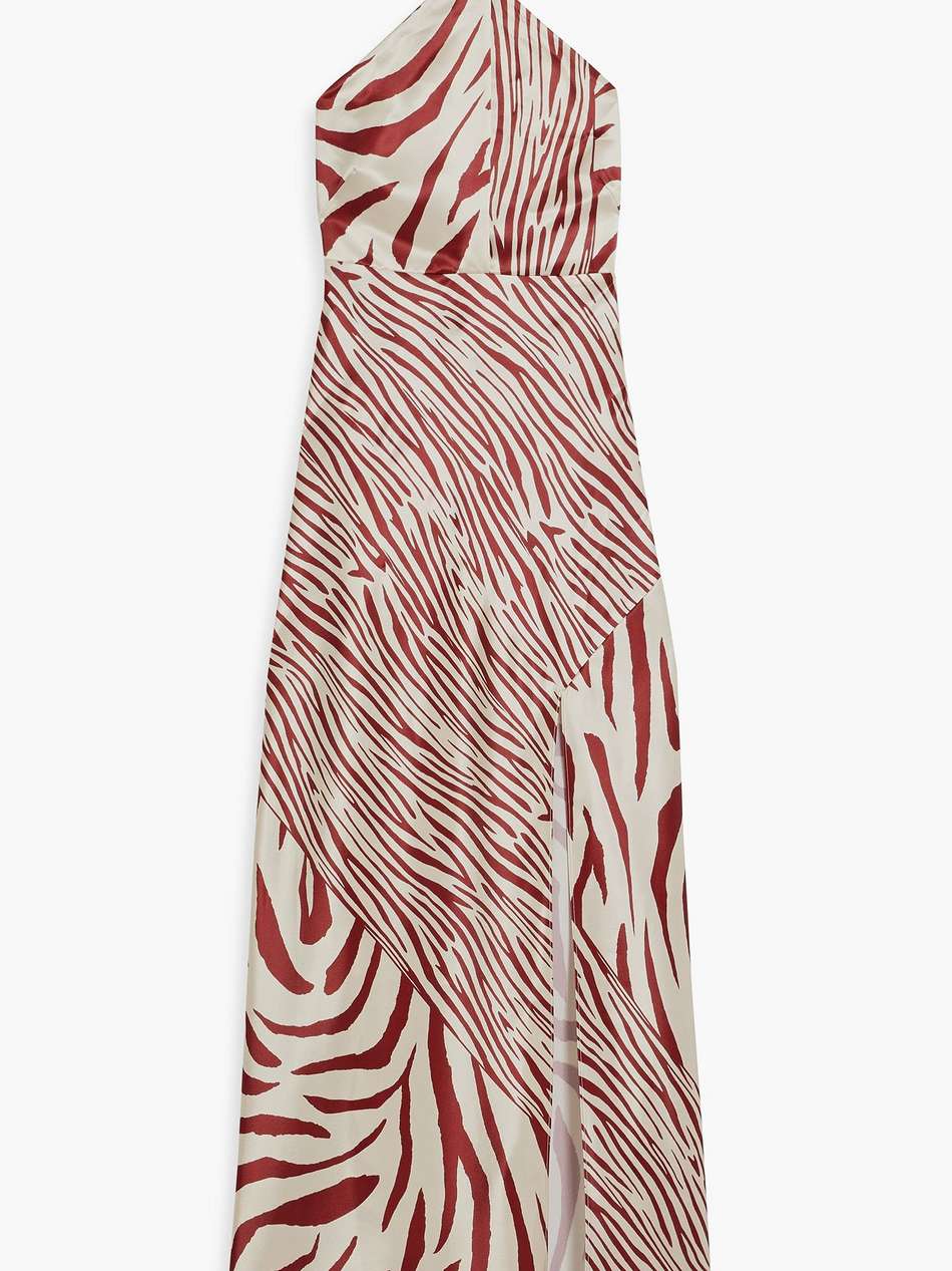 embellished tiger-print satin halterneck gown