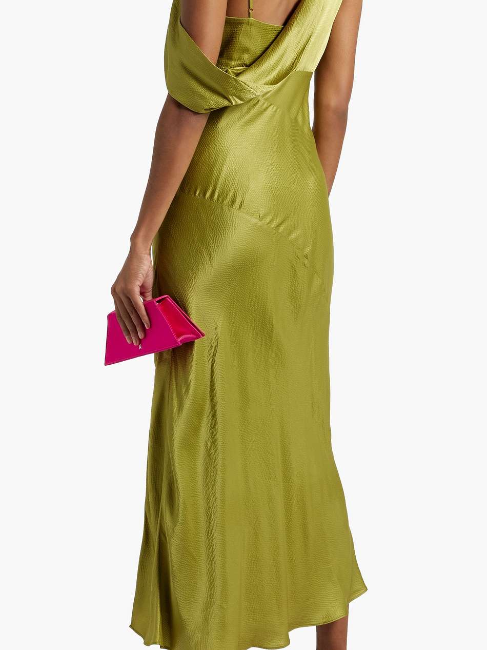 draped hammered-satin midi dress