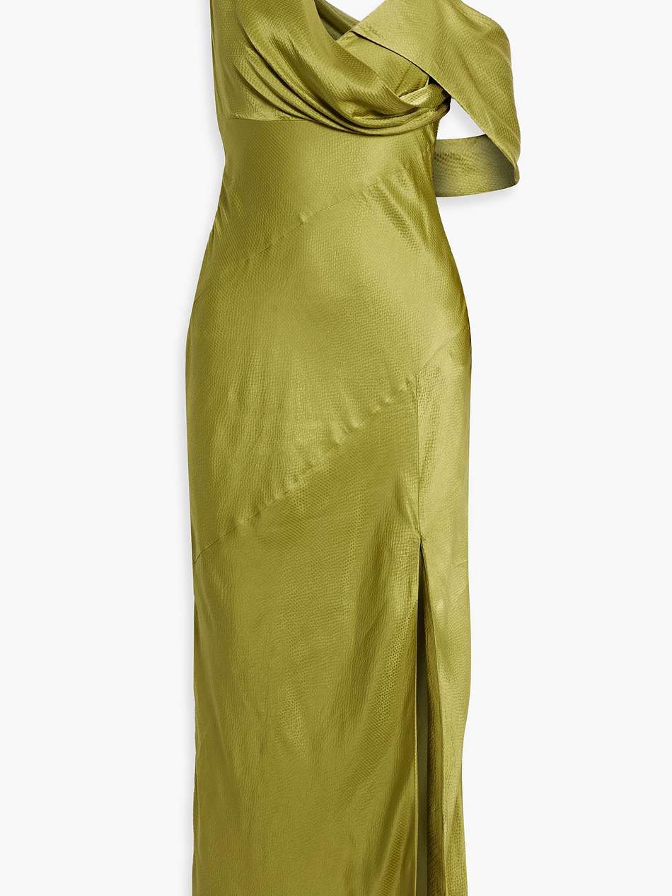 finley draped hammered-satin midi dress