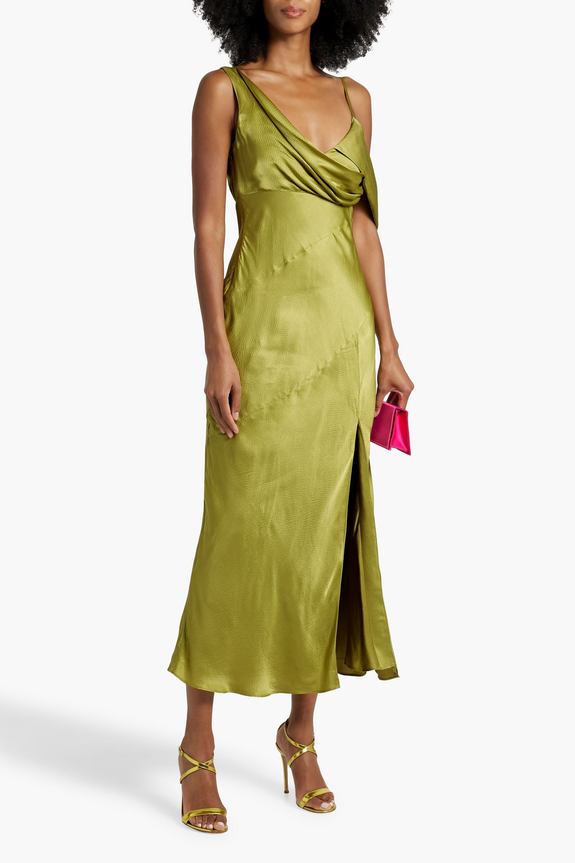 NICHOLAS Draped hammered-satin midi dress